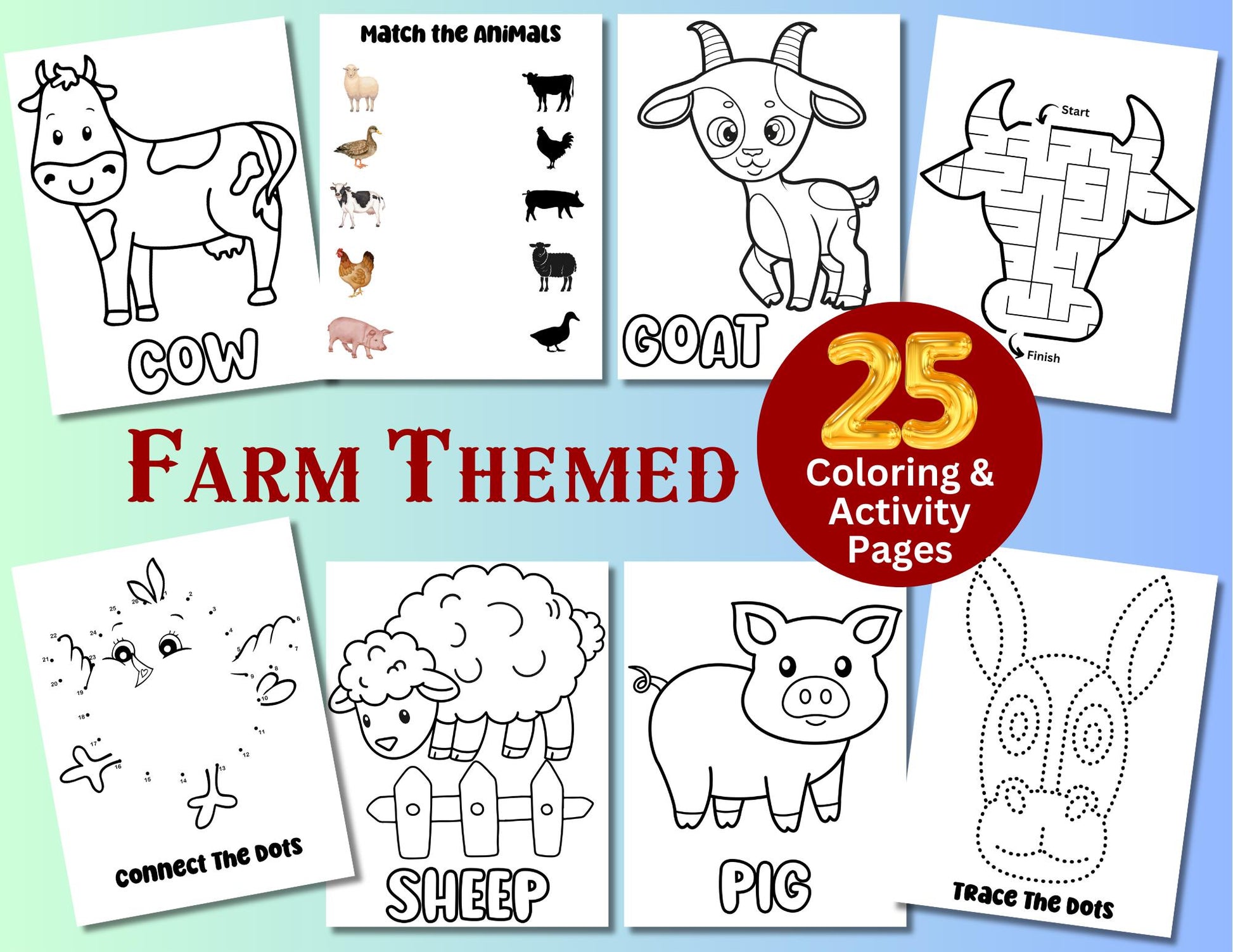 Farm Animal Coloring Pages for Kids, Farm Activity Sheet, Farm Birthday Party, Barnyard Coloring, Toddler Coloring Pages, Instant Download