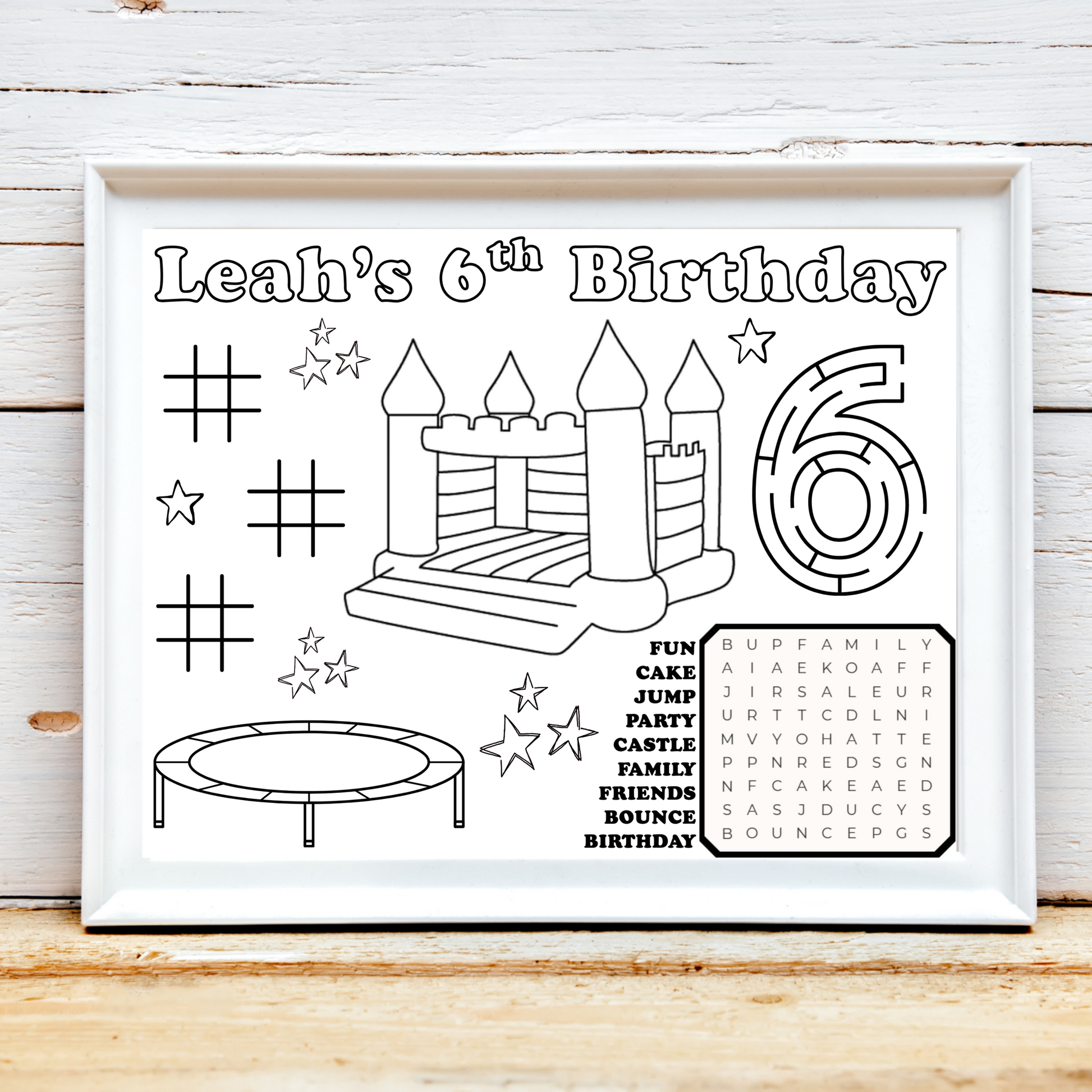 Personalized Jumpy Trampoline Birthday Placemat, Trampoline Party Favor, Bouncy Castle Birthday, Jump Party Activity, Jump Party Color Sheet