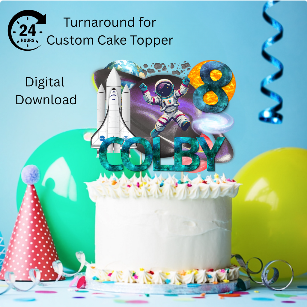 Personalized Space Themed Cake Topper, Custom Outer Space Astronaut Cake Topper, Space Themed Birthday Decor