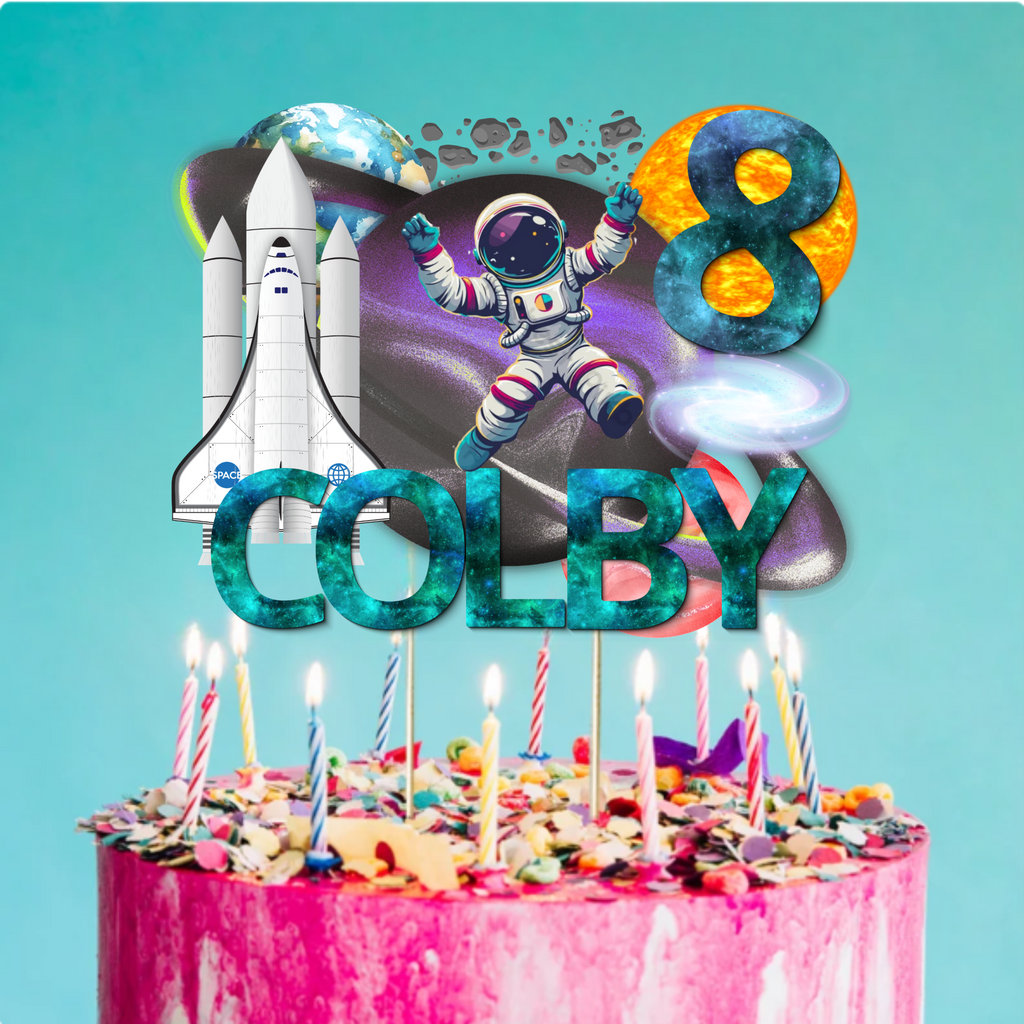 Personalized Space Themed Cake Topper, Custom Outer Space Astronaut Cake Topper, Space Themed Birthday Decor