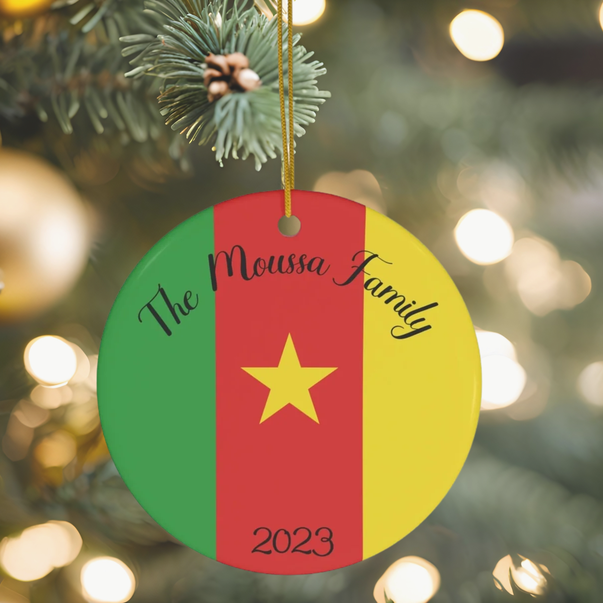 Personalized Cameroon Ceramic Christmas Ornament Cameroonian Flag Porcelain Gift Holiday Decoration Africa World Heritage Travel Souvenir