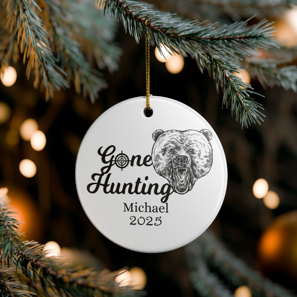 Personalized Bear Hunting Ornament, Hunter Ornament, Gone Hunting 2025 Ornament, Custom Bear Hunter Gift, Gift for Hunter