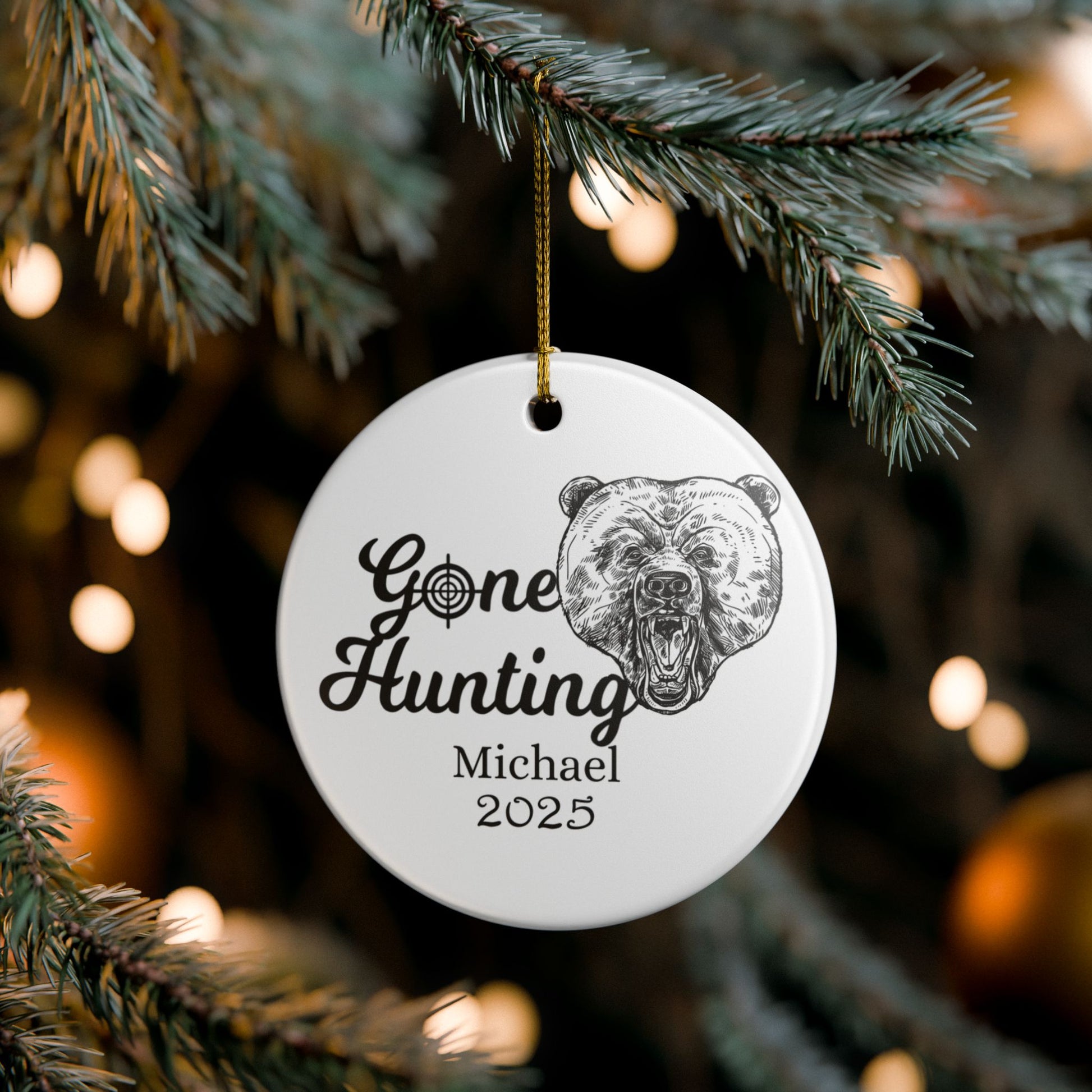 Personalized Bear Hunting Ornament, Hunter Ornament, Gone Hunting 2025 Ornament, Custom Bear Hunter Gift, Gift for Hunter