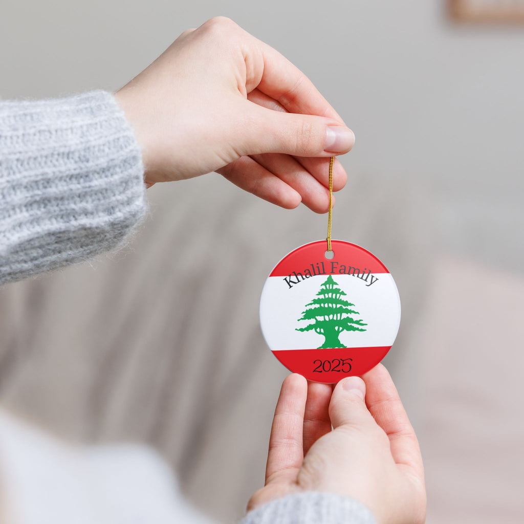 Personalized Lebanon Ceramic Christmas Ornament Lebanese Flag Gift Holiday Decoration