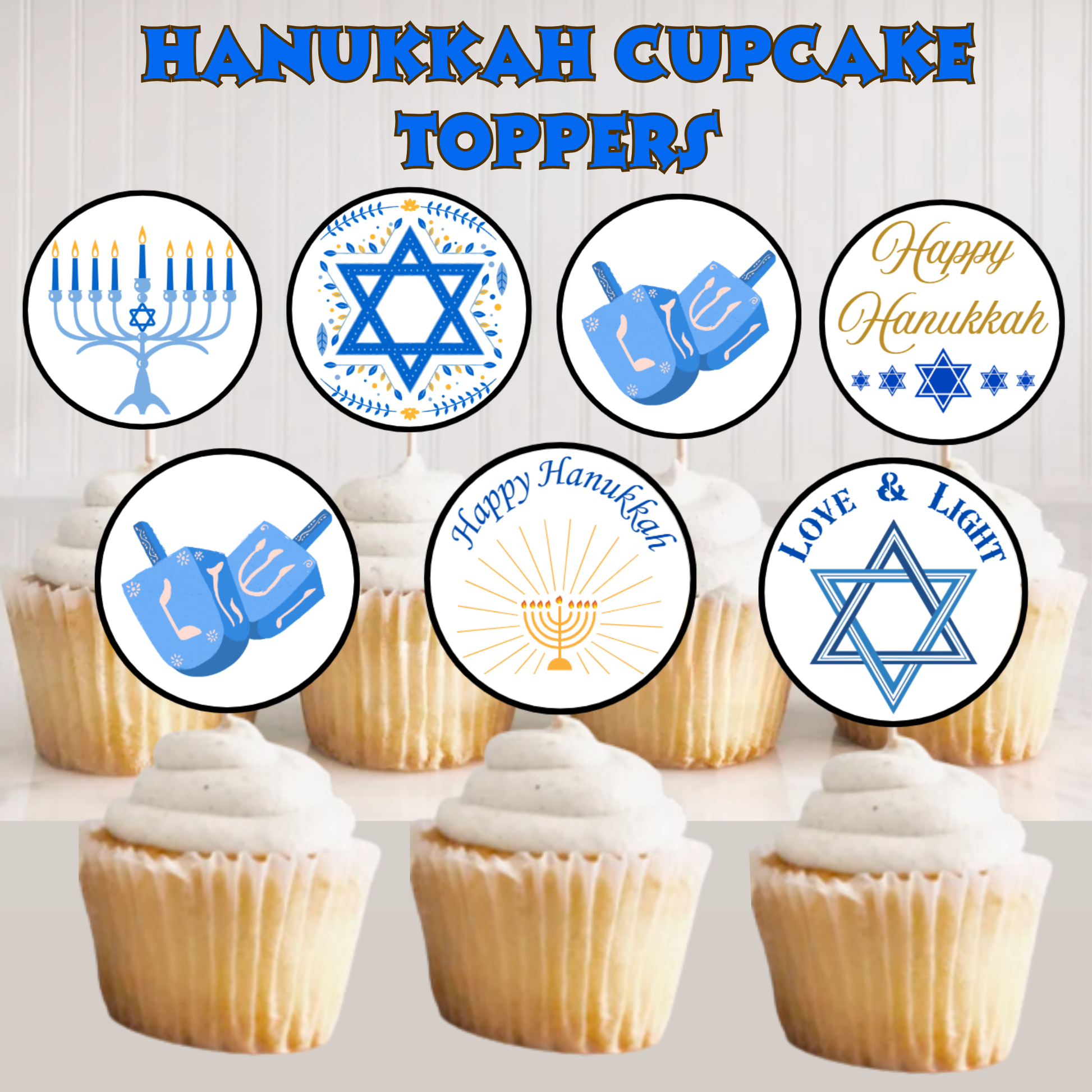Hanukkah Themed Cupcake Toppers, Chanukah Party Cupcake Decor, Hanukkah Decoration
