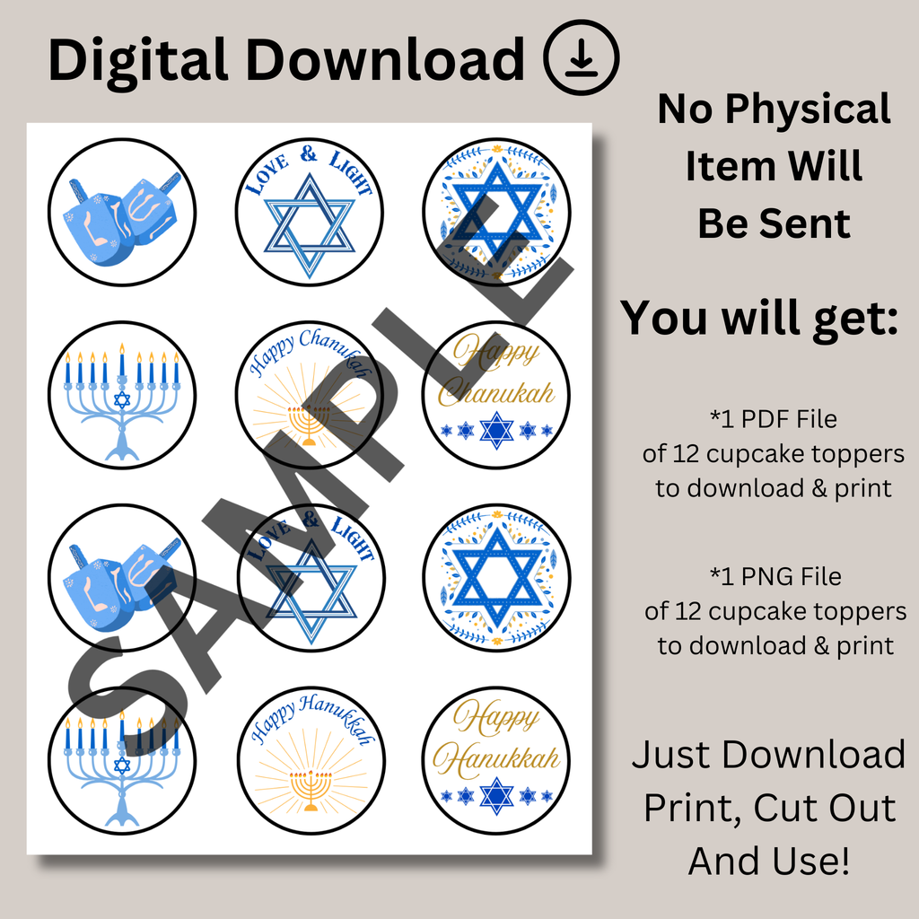 Hanukkah Themed Cupcake Toppers, Chanukah Party Cupcake Decor, Hanukkah Decoration