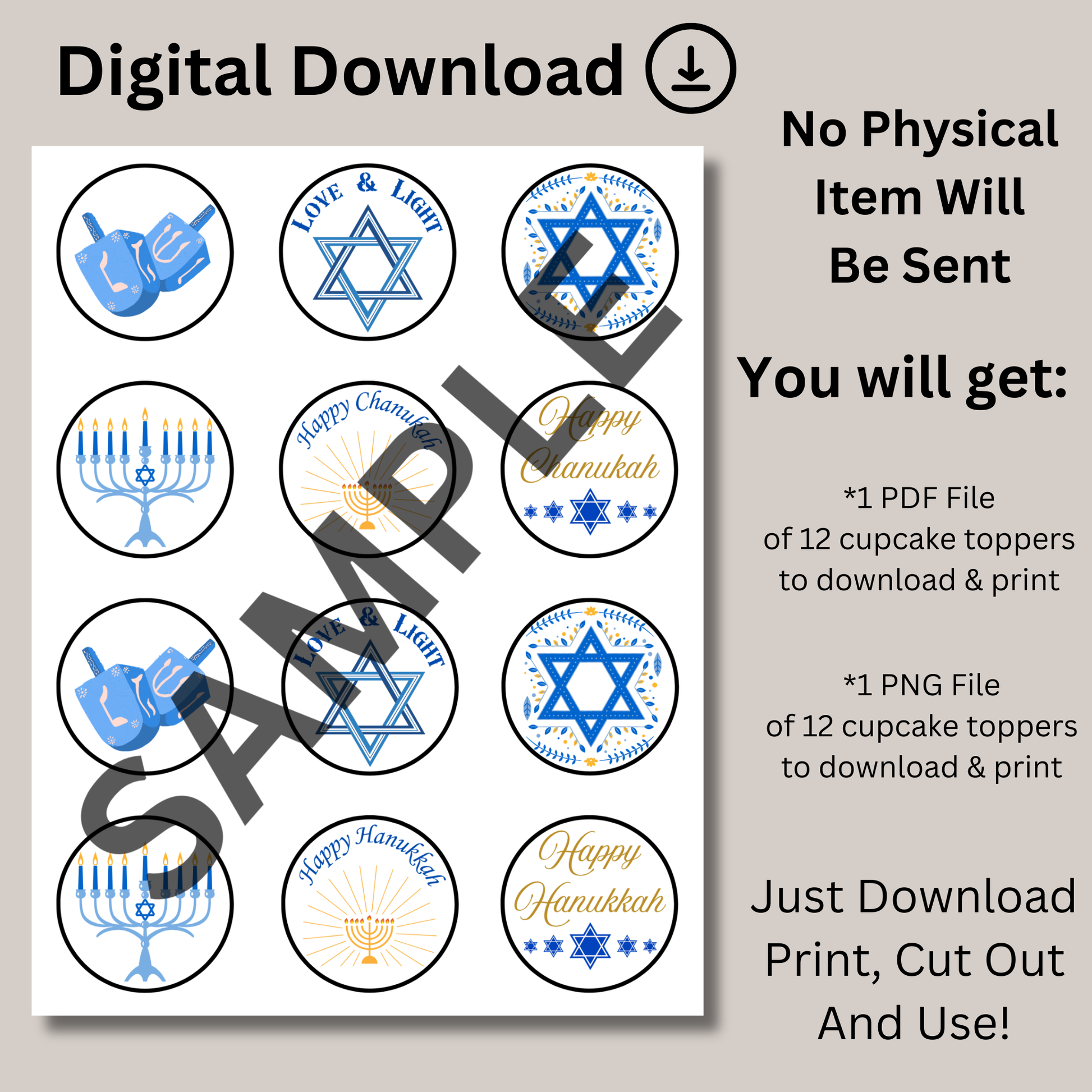 Hanukkah Themed Cupcake Toppers, Chanukah Party Cupcake Decor, Hanukkah Decoration