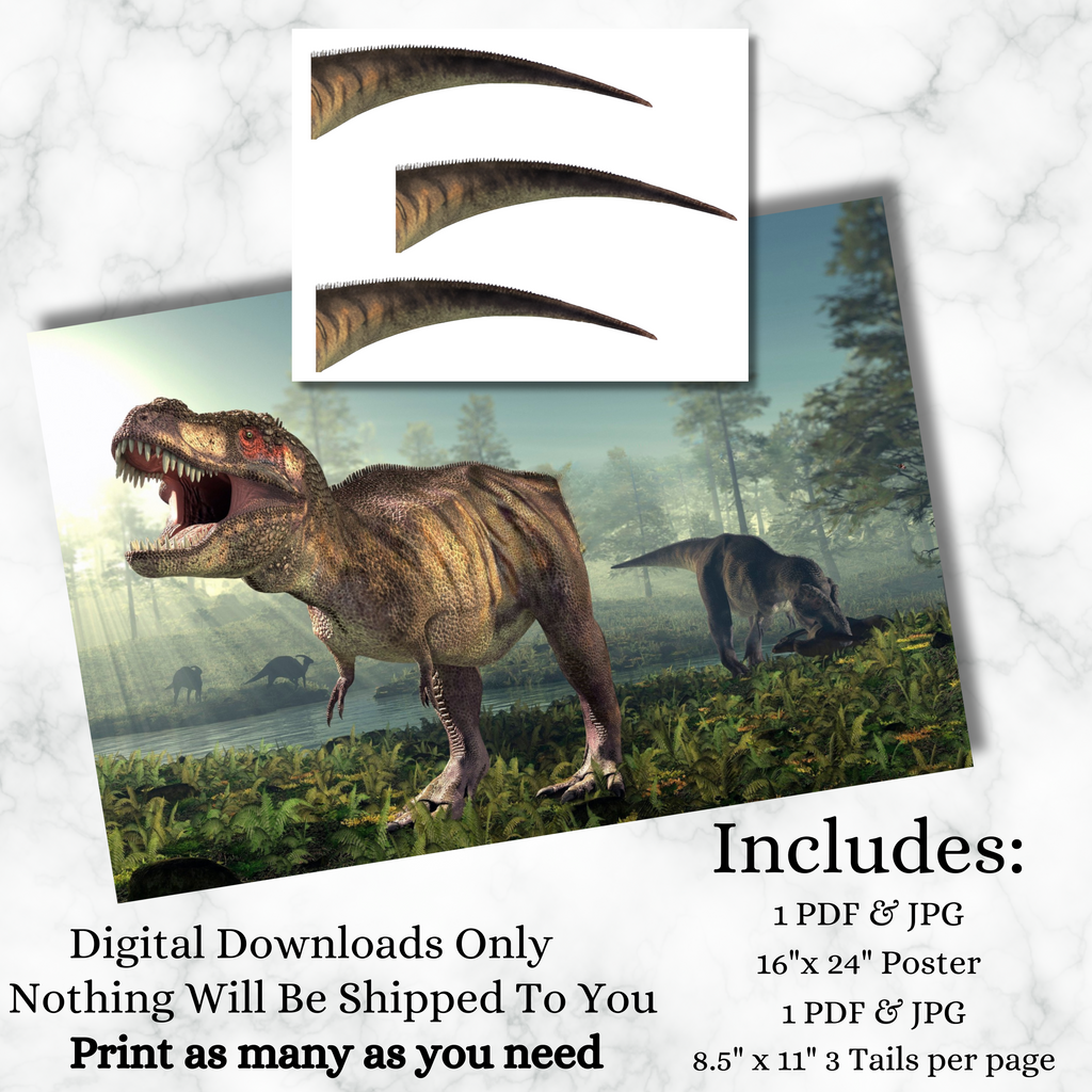 Pin the Tail on the Dinosaur, Pin The Tail on the T-Rex Printable Game, Dinosaur Party Game, Instant Download Dinosaur Birthday Game, T-Rex