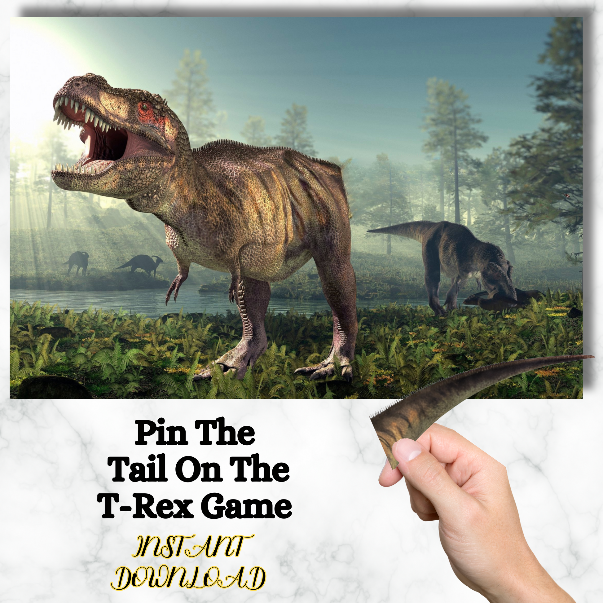 Pin the Tail on the Dinosaur, Pin The Tail on the T-Rex Printable Game, Dinosaur Party Game, Instant Download Dinosaur Birthday Game, T-Rex