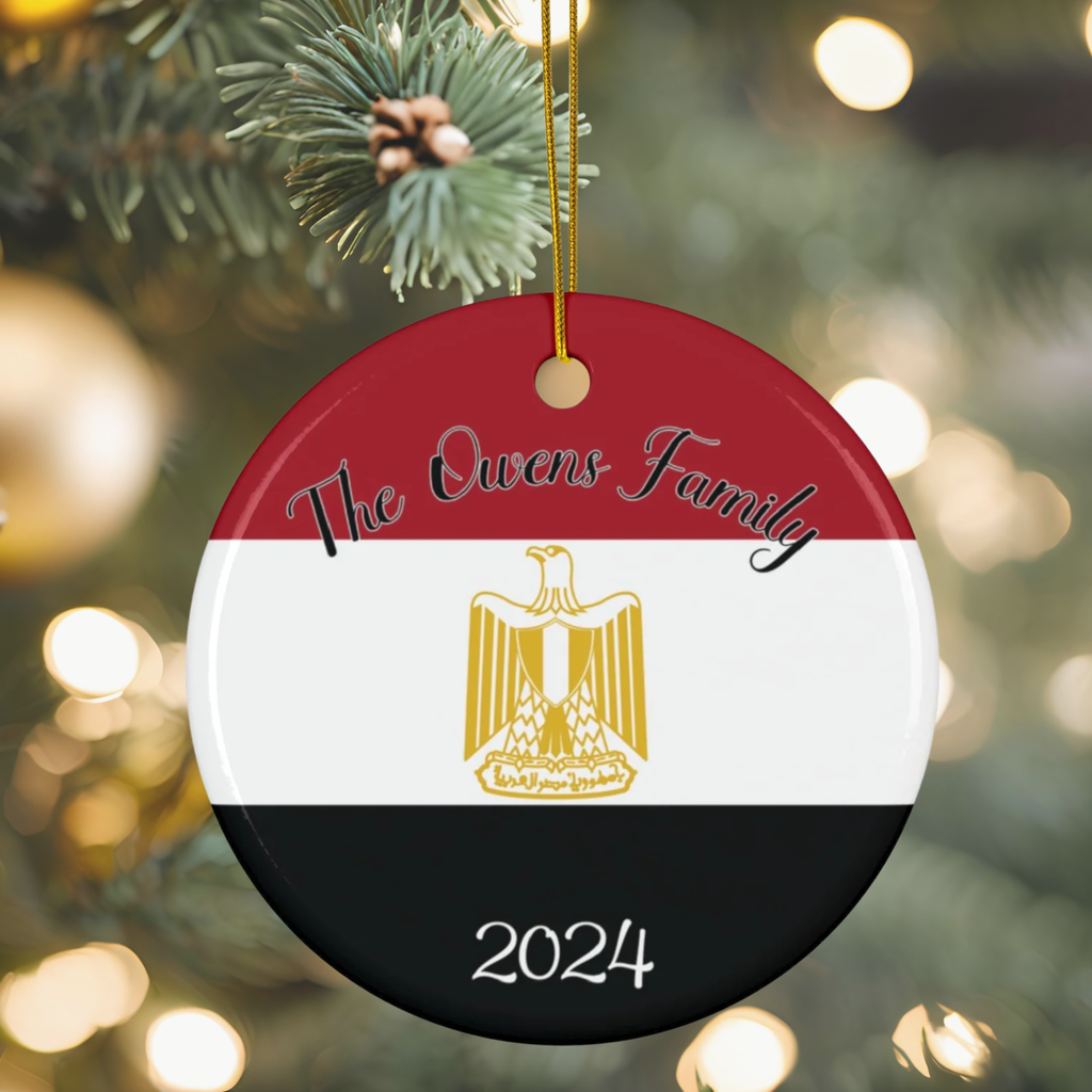 Personalized Egypt Ornament, Round Egyptian Flag Ornament, Egyptian Pride, Egypt Travel Souvenir,