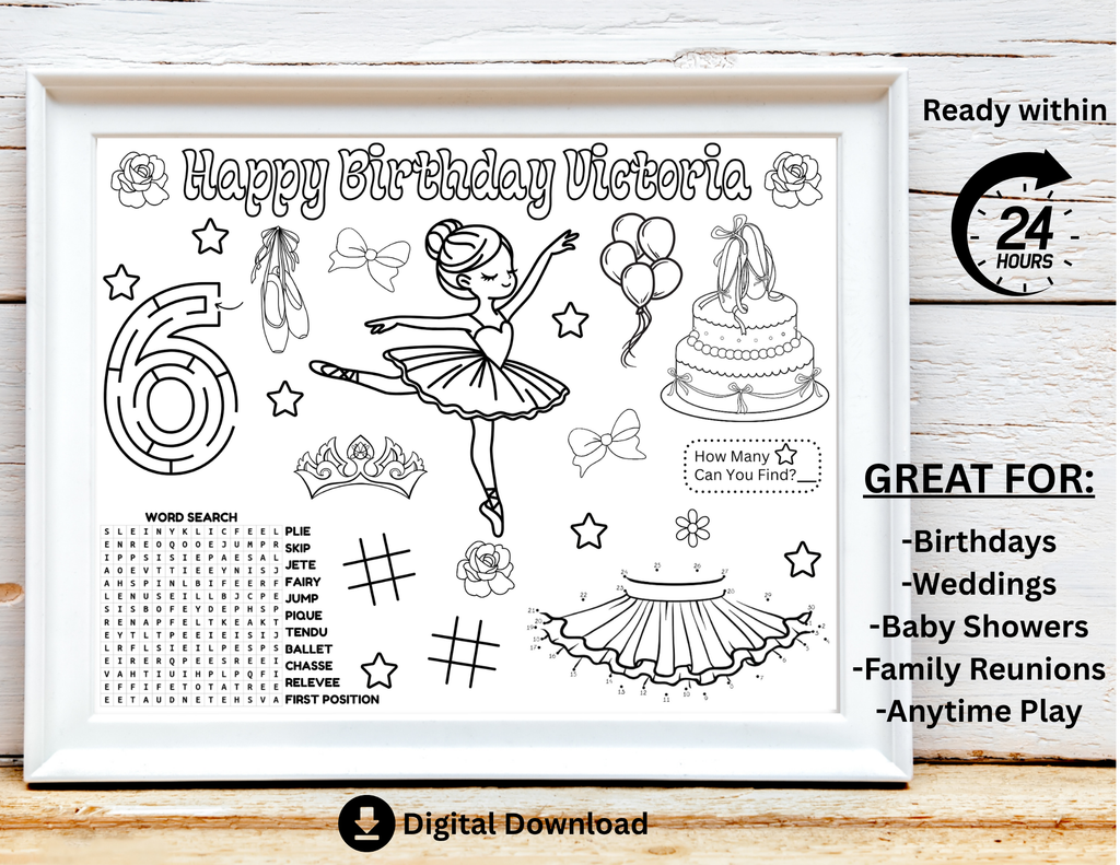 Personalized Ballerina Birthday Activity Placemat
