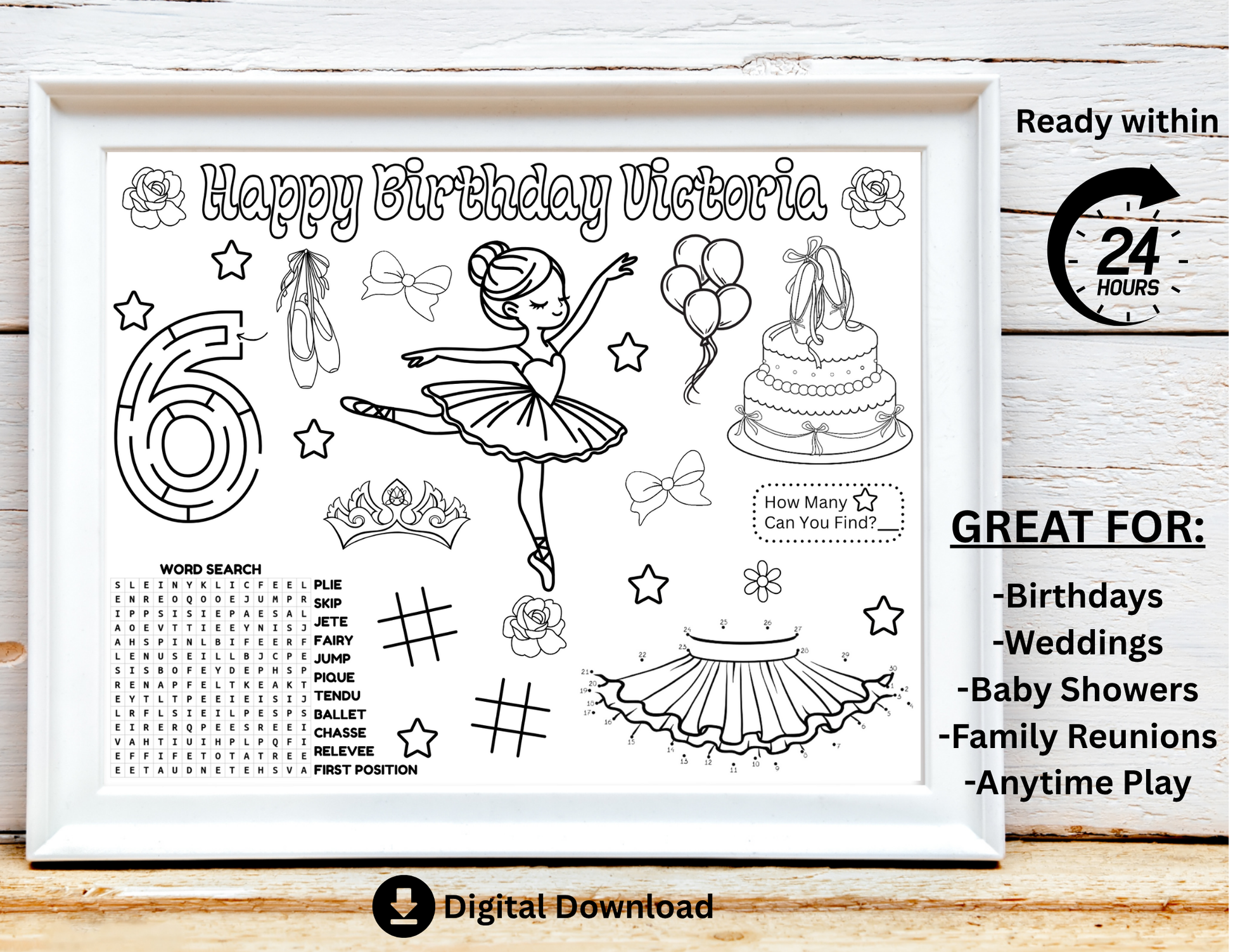 Personalized Ballerina Birthday Activity Placemat