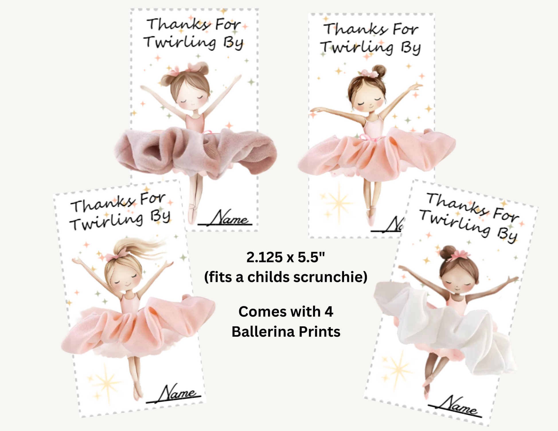 Ballerina Scrunchie Card Template, Ballet Dancer Party Favor, Ballerina Party Decor, Ballet Scrunchie Thank You