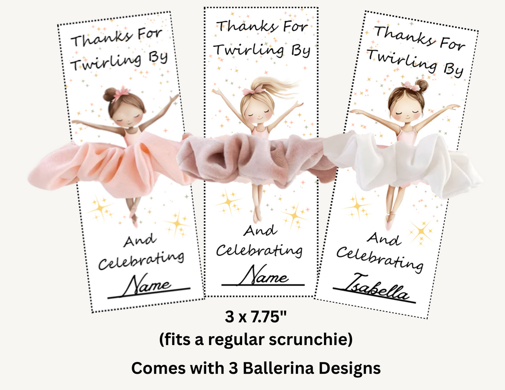 Ballerina Scrunchie Card Template, Ballet Dancer Party Favor, Ballerina Party Decor, Ballet Scrunchie Thank You