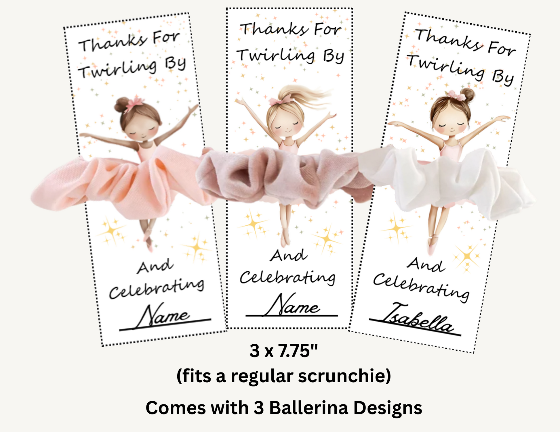 Ballerina Scrunchie Card Template, Ballet Dancer Party Favor, Ballerina Party Decor, Ballet Scrunchie Thank You