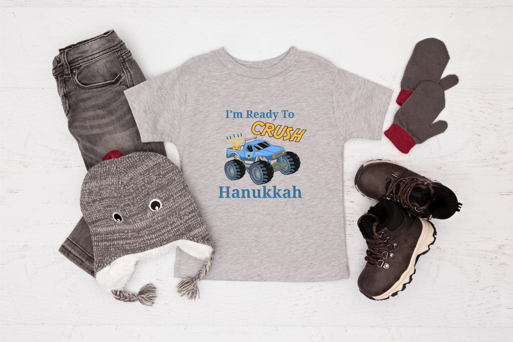 Kids Monster Truck Hanukkah Shirt, I'm Ready To Crush Hanukkah Funny Kids Shirt, Cute Kids Chanukkah T-shirt