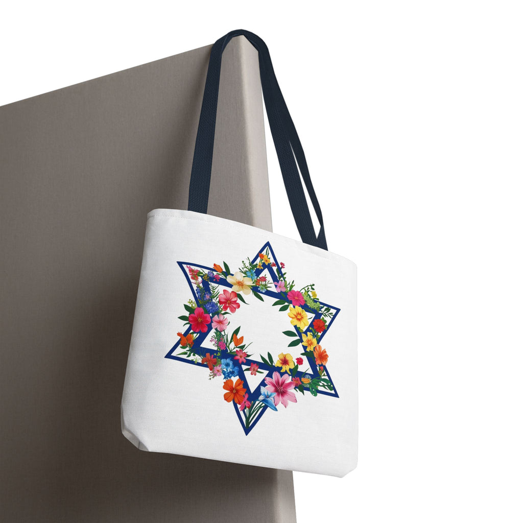 Floral Star David Tote Bag, Magen Star Canvas Tote, Jewish Tote Bag