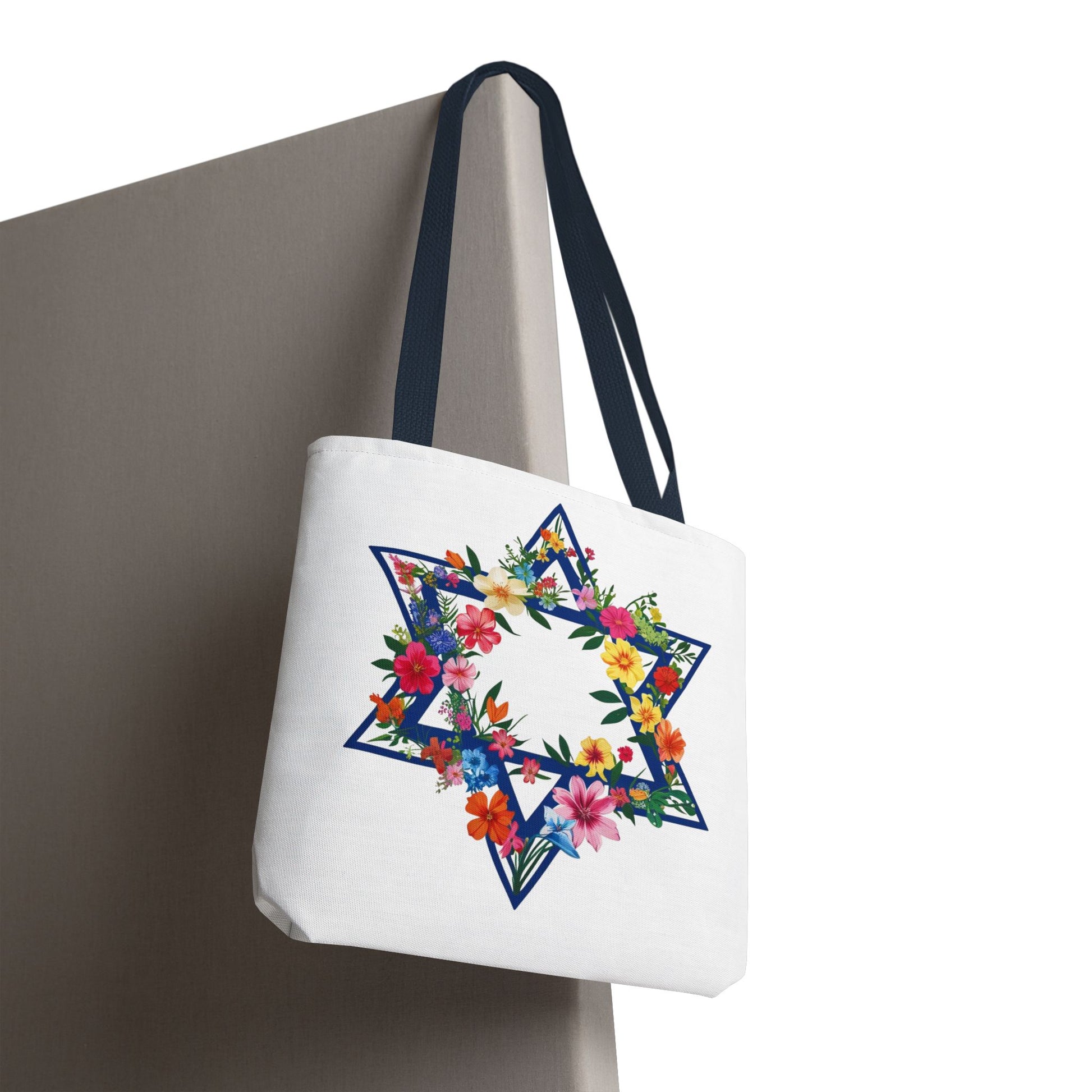 Floral Star David Tote Bag, Magen Star Canvas Tote, Jewish Tote Bag