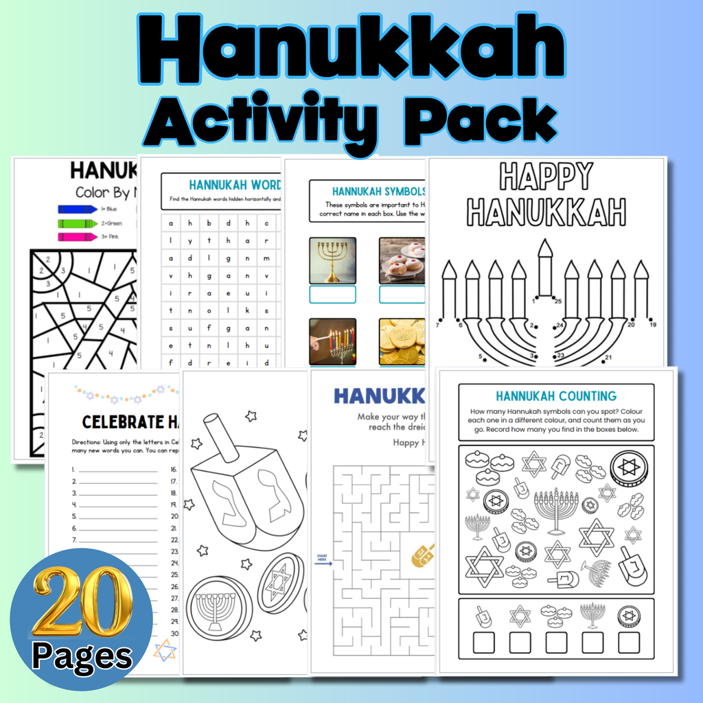 Hanukkah Activity Pack, Chanukah Printable, Hanukkah Coloring Pages, Jewish Holiday Coloring Pages for Toddler & Preschool, Hebrew School, Jewish Learning