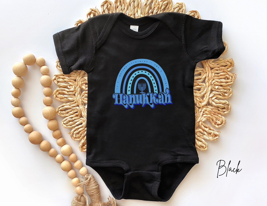Hanukkah Kids Shirt, Toddler Blue Boho Rainbow Hanukkah T-shirt, Jewish Holiday Shirt, Baby Hanukkah Shirt