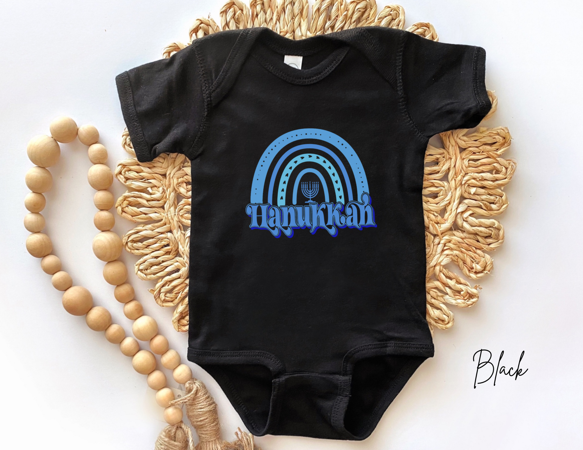 Hanukkah Kids Shirt, Toddler Blue Boho Rainbow Hanukkah T-shirt, Jewish Holiday Shirt, Baby Hanukkah Shirt