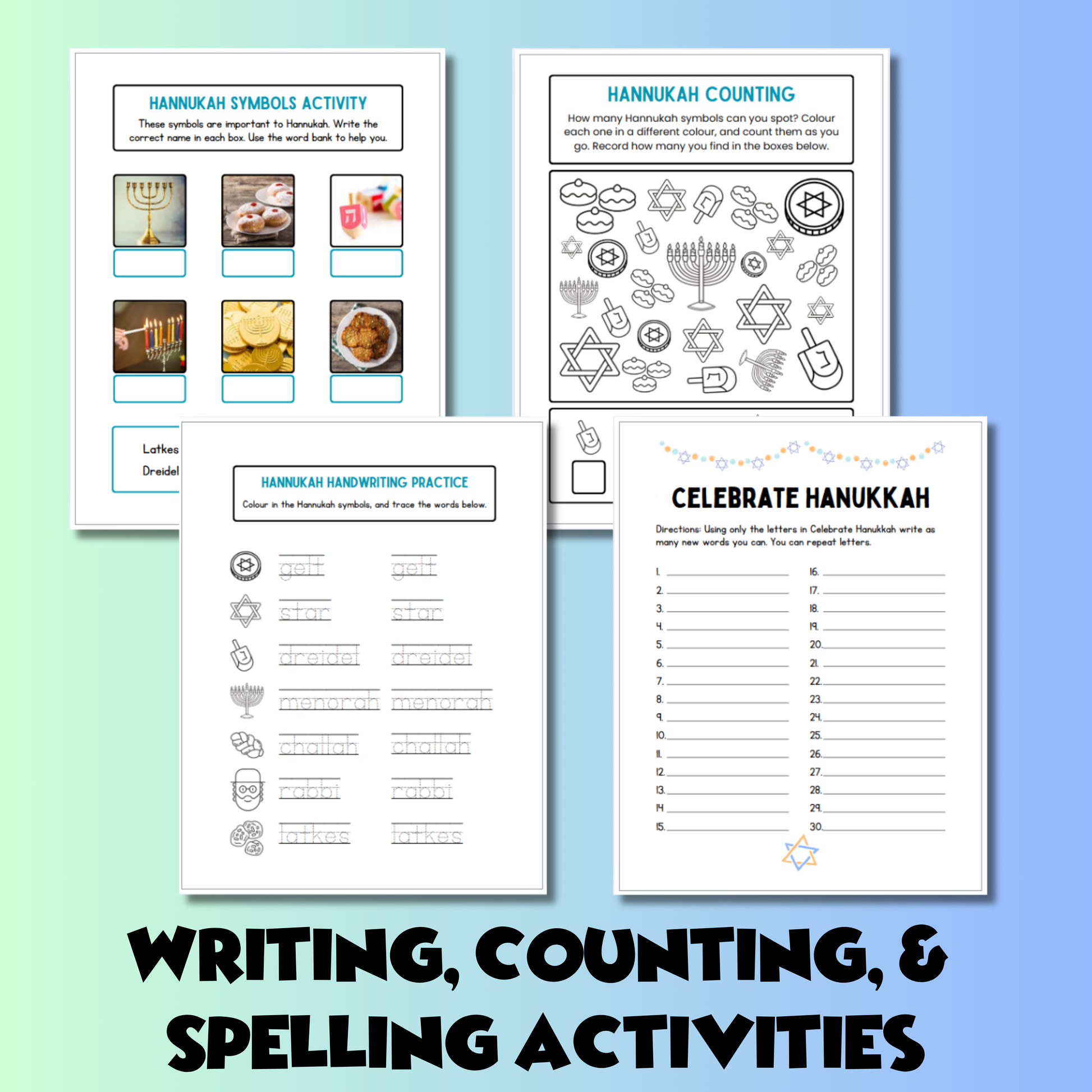 Hanukkah Activity Pack, Chanukah Printable, Hanukkah Coloring Pages, Jewish Holiday Coloring Pages for Toddler & Preschool, Hebrew School, Jewish Learning