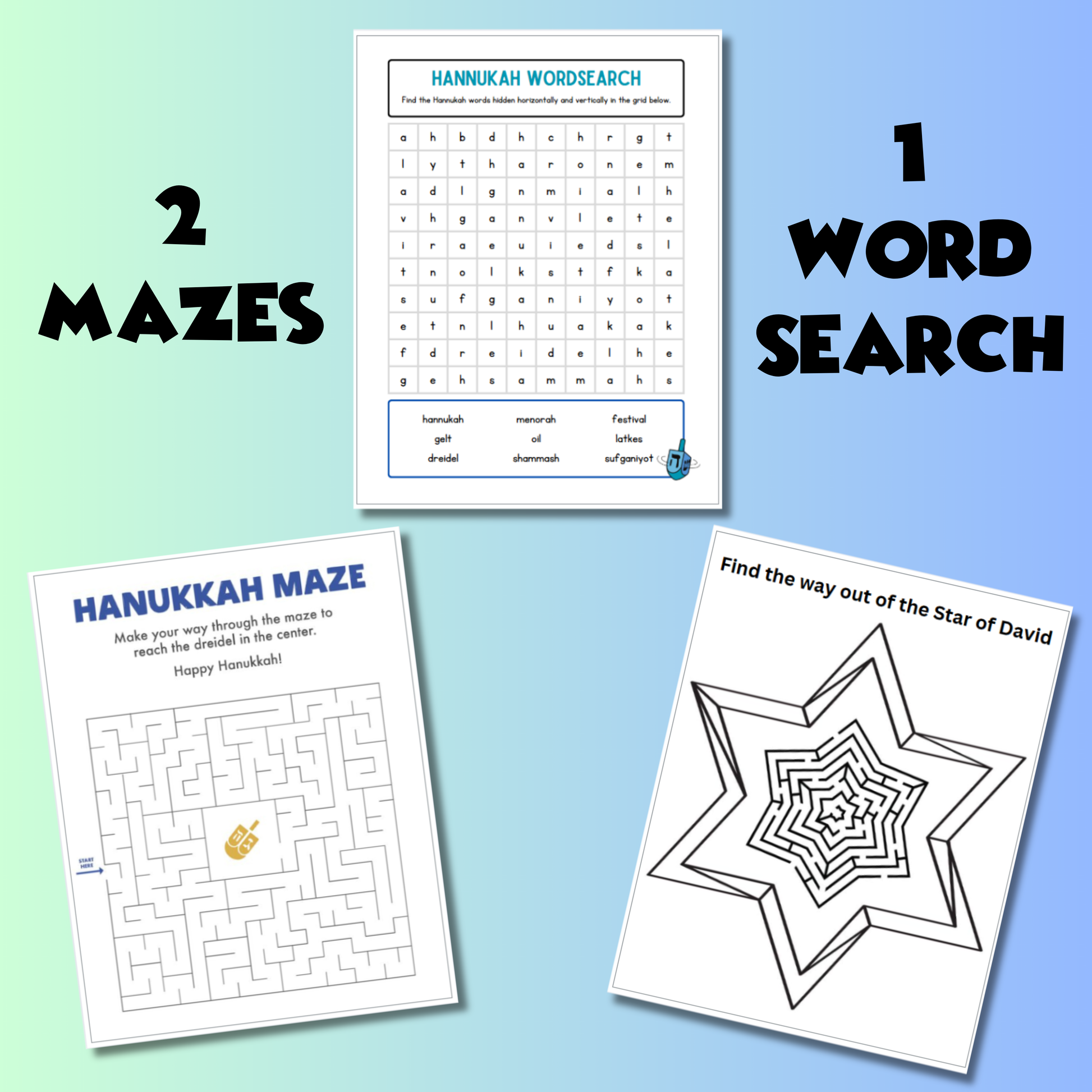 Hanukkah Activity Pack, Chanukah Printable, Hanukkah Coloring Pages, Jewish Holiday Coloring Pages for Toddler & Preschool, Hebrew School, Jewish Learning