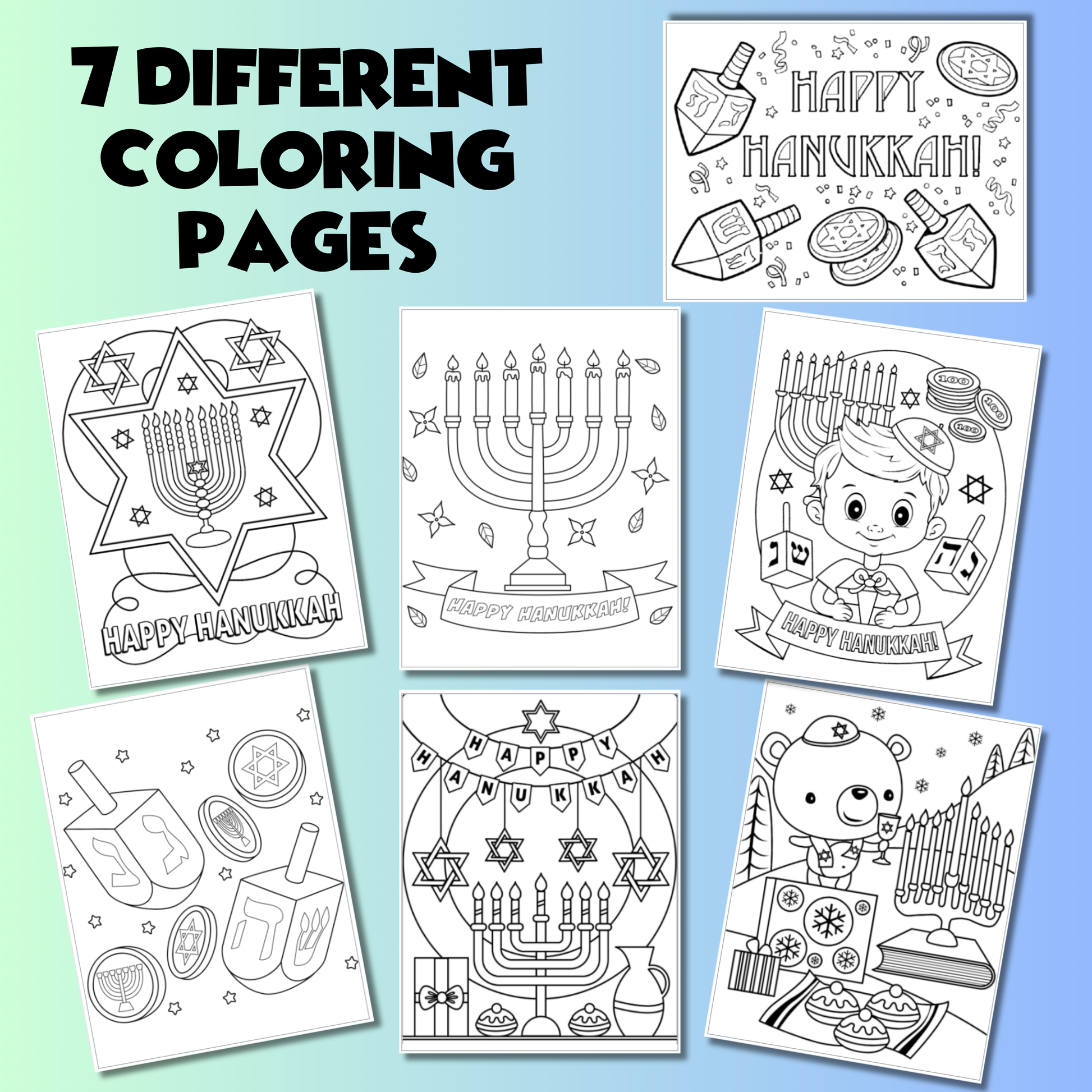 Hanukkah Activity Pack, Chanukah Printable, Hanukkah Coloring Pages, Jewish Holiday Coloring Pages for Toddler & Preschool, Hebrew School, Jewish Learning