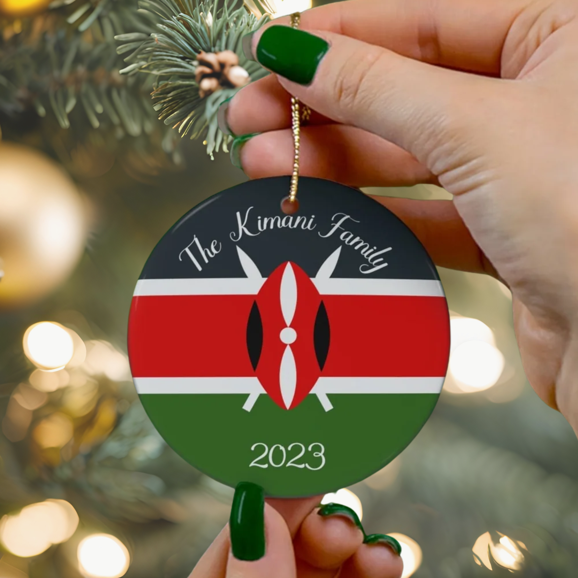 Personalized Kenya Ceramic Christmas Ornament Kenyan Flag Round Gift Holiday Decoration Africa World Heritage Travel Lover Collection