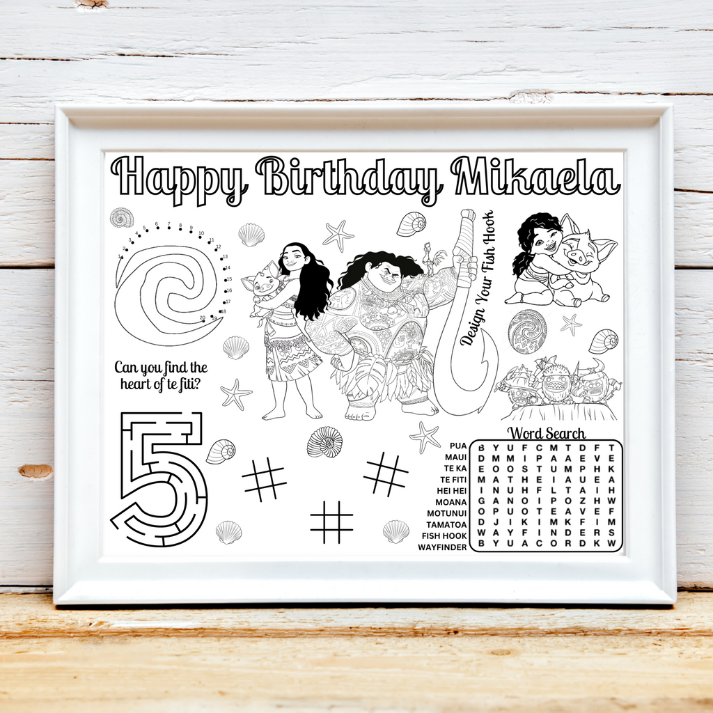 Personalized Moana Birthday Activity Placemat, Moana 2 Themed Party Favor