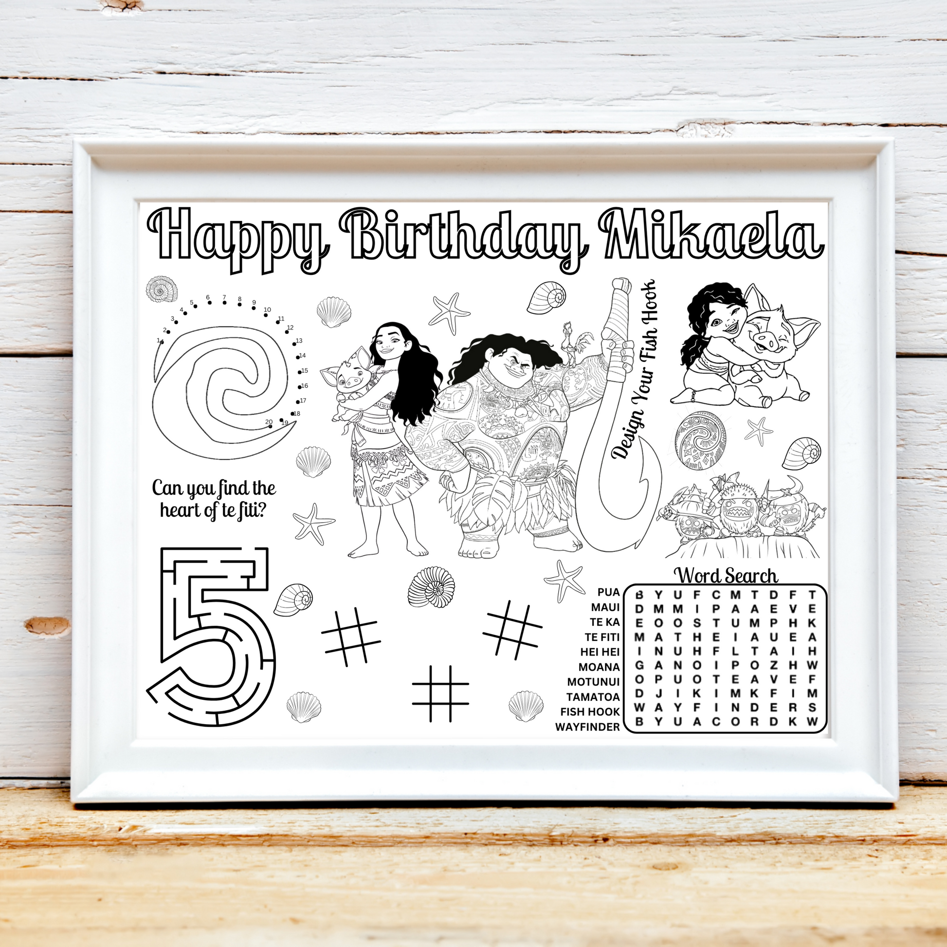 Personalized Moana Birthday Activity Placemat, Moana 2 Themed Party Favor