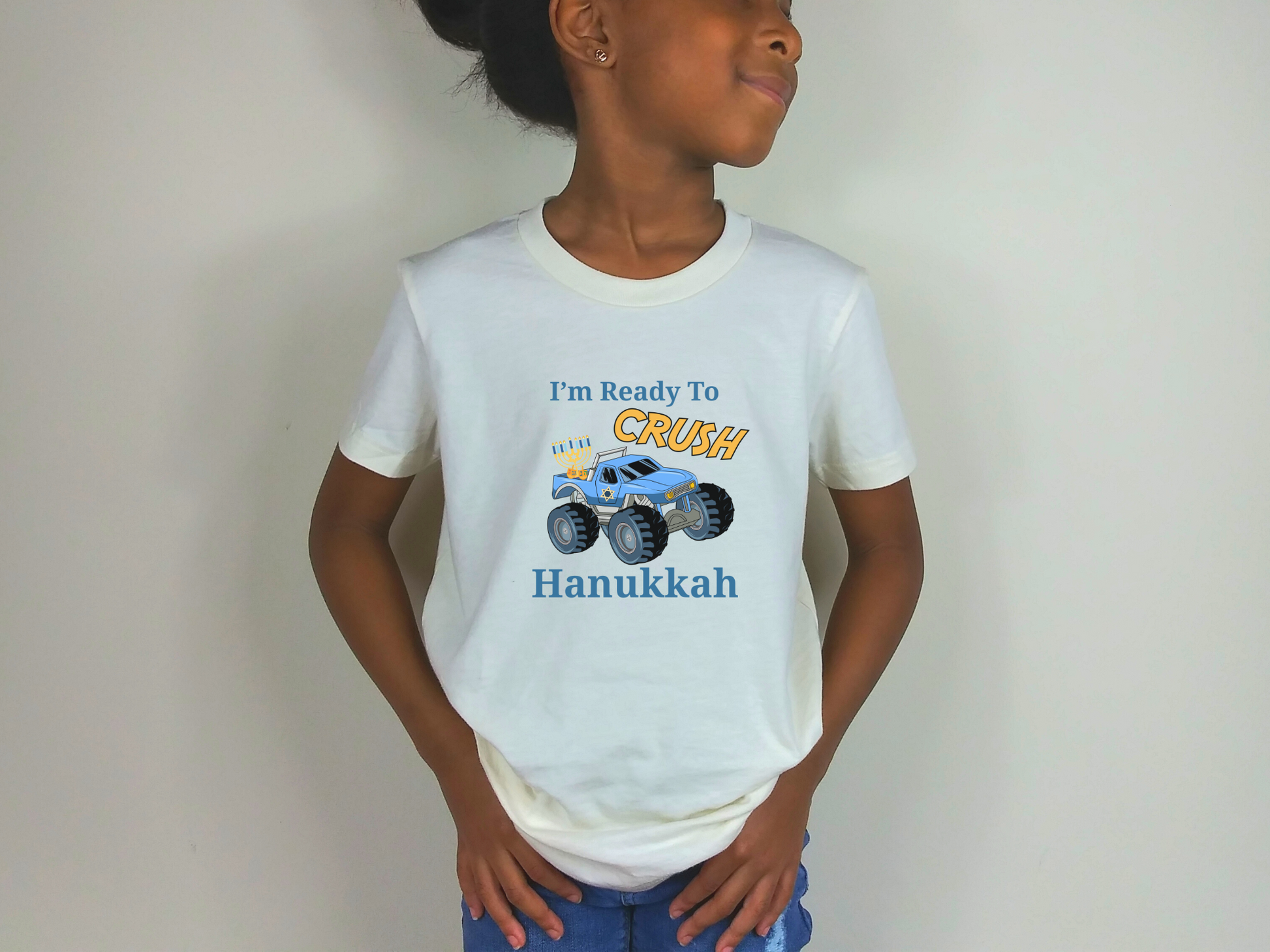 Kids Monster Truck Hanukkah Shirt, I'm Ready To Crush Hanukkah Funny Kids Shirt, Cute Kids Chanukkah T-shirt