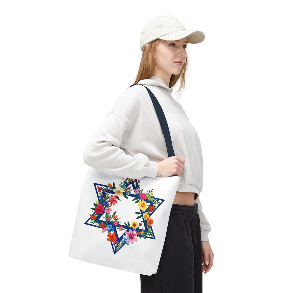 Floral Star David Tote Bag, Magen Star Canvas Tote, Jewish Tote Bag