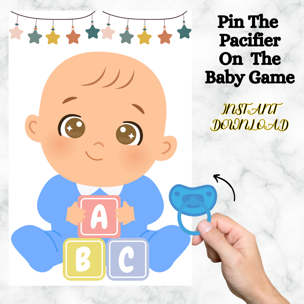 Pin the Pacifier on the Baby Game, Instant Download Baby Shower Game, Gender Reveal Games, Baby Boy Sprinkle Game