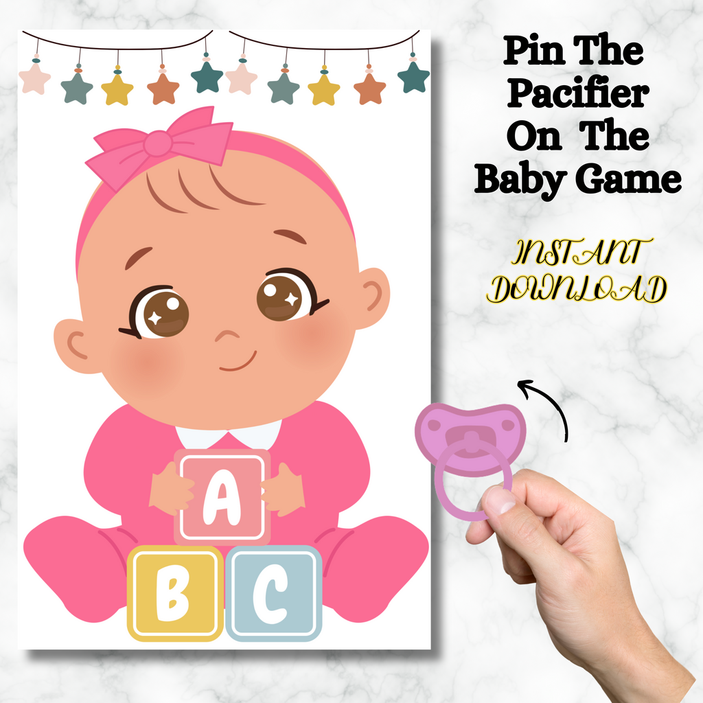 Pin the Pacifier on the Baby Game, Instant Download Baby Shower Game, Gender Reveal Games, Baby Girl Sprinkle Game