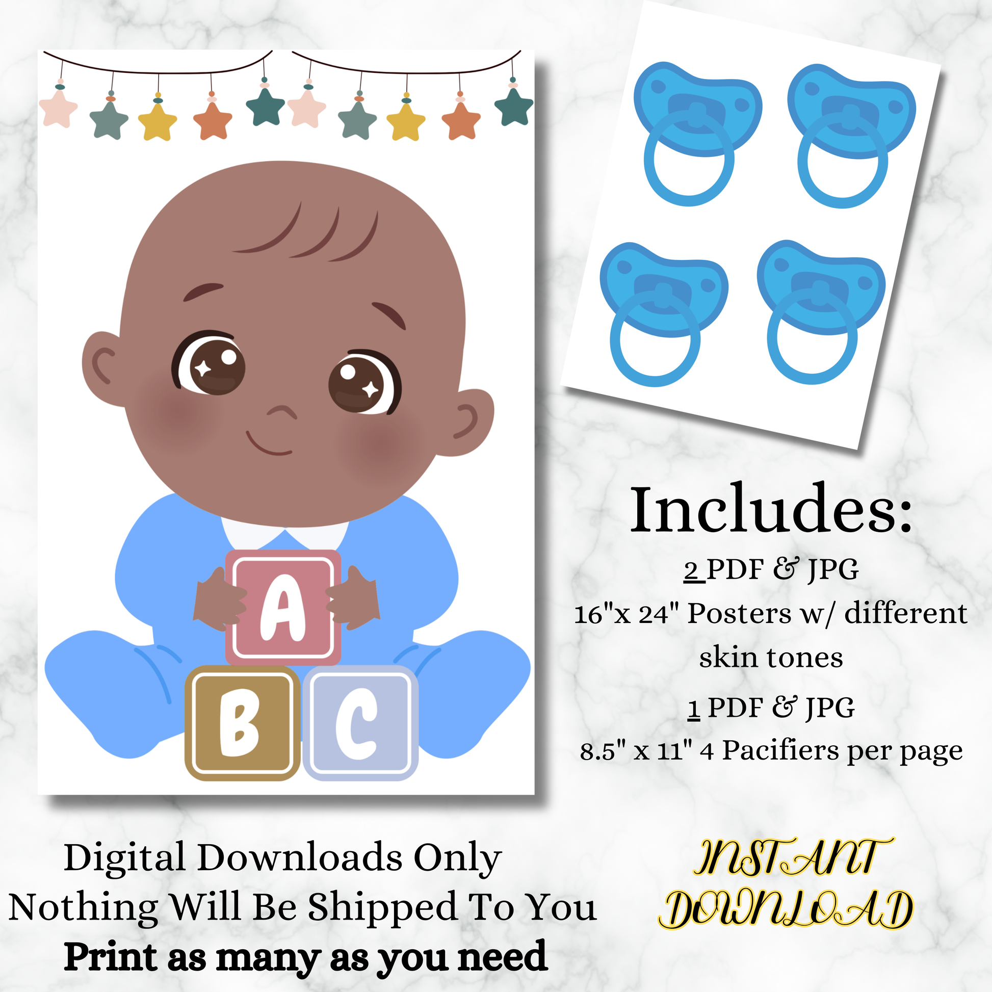 Pin the Pacifier on the Baby Game, Instant Download Baby Shower Game, Gender Reveal Games, Baby Boy Sprinkle Game