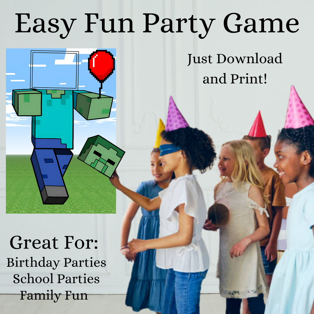 Pin the Head on the Minecraft Zombie Game, Instant Download Minecraft Party Game, Digital Download