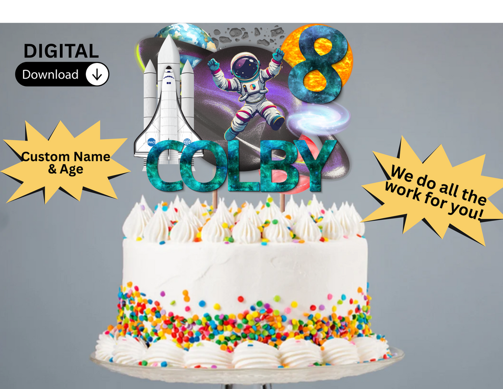 Personalized Space Themed Cake Topper, Custom Outer Space Astronaut Cake Topper, Space Themed Birthday Decor