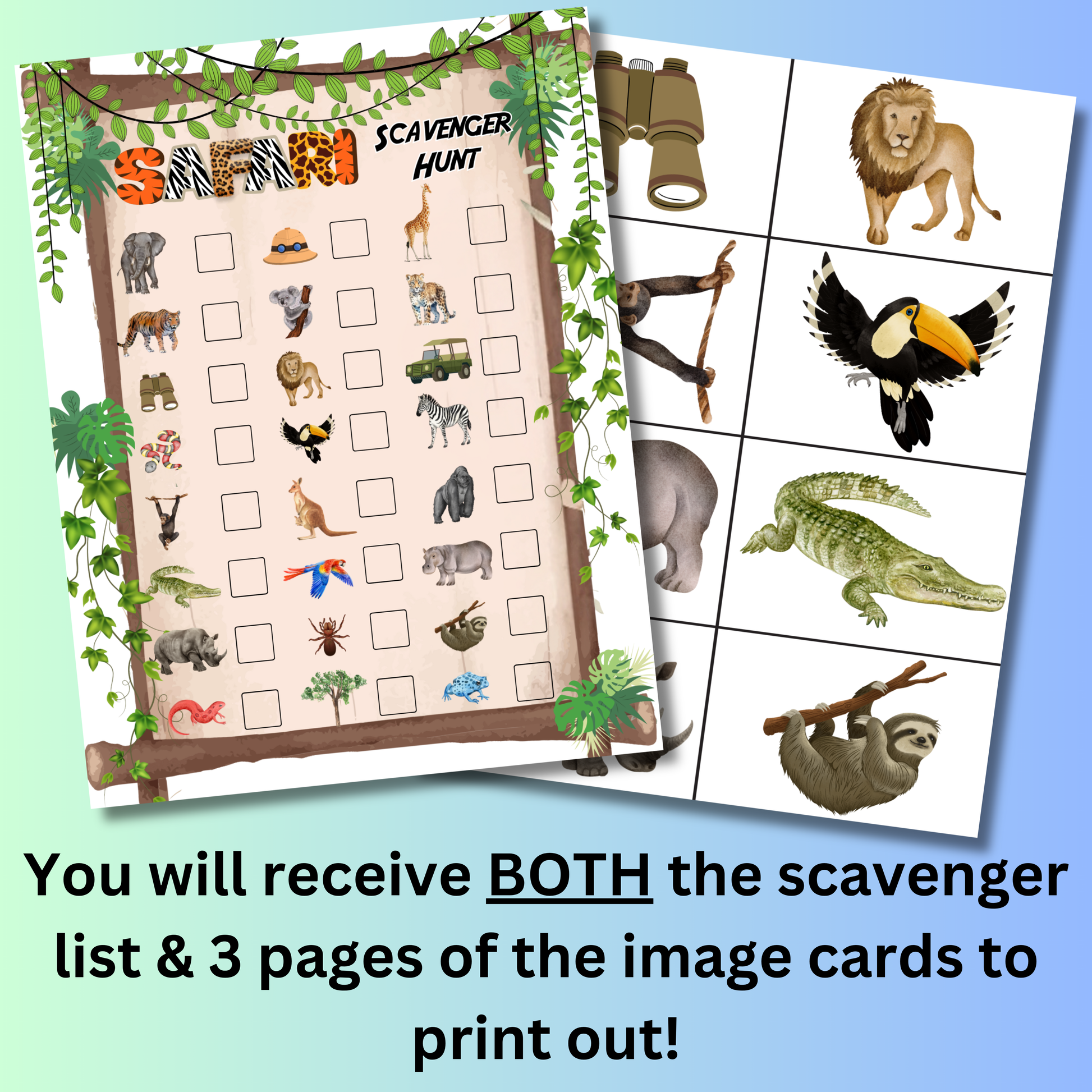 Safari Animal Themed Scavenger Hunt, Zoo Animal Party Game, Safari Party Game, Wild Animal Birthday Game, Instant Download