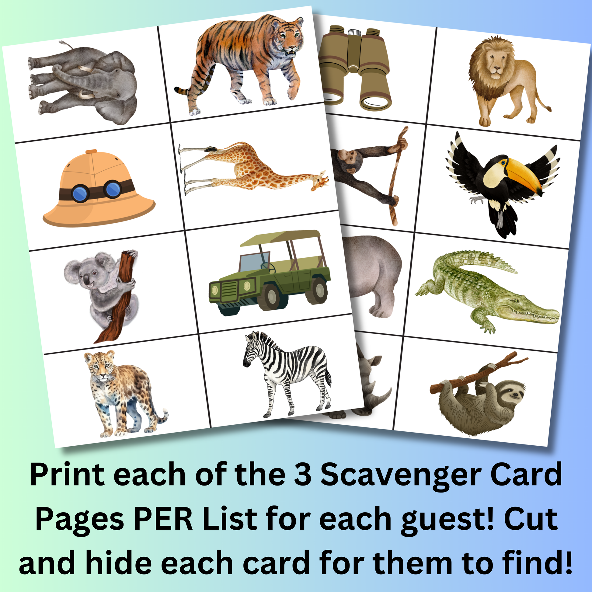 Safari Animal Themed Scavenger Hunt, Zoo Animal Party Game, Safari Party Game, Wild Animal Birthday Game, Instant Download