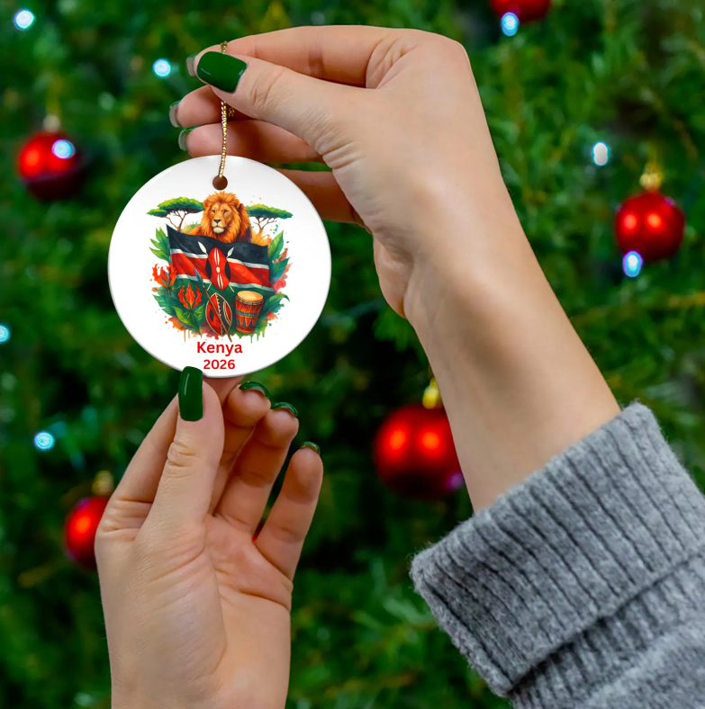 Personalized Kenya Ornament, Kenya Christmas Ornament, African Gift, Kenya Souvenir, Lion Christmas Ornament, Kenyan Flag, African Decor