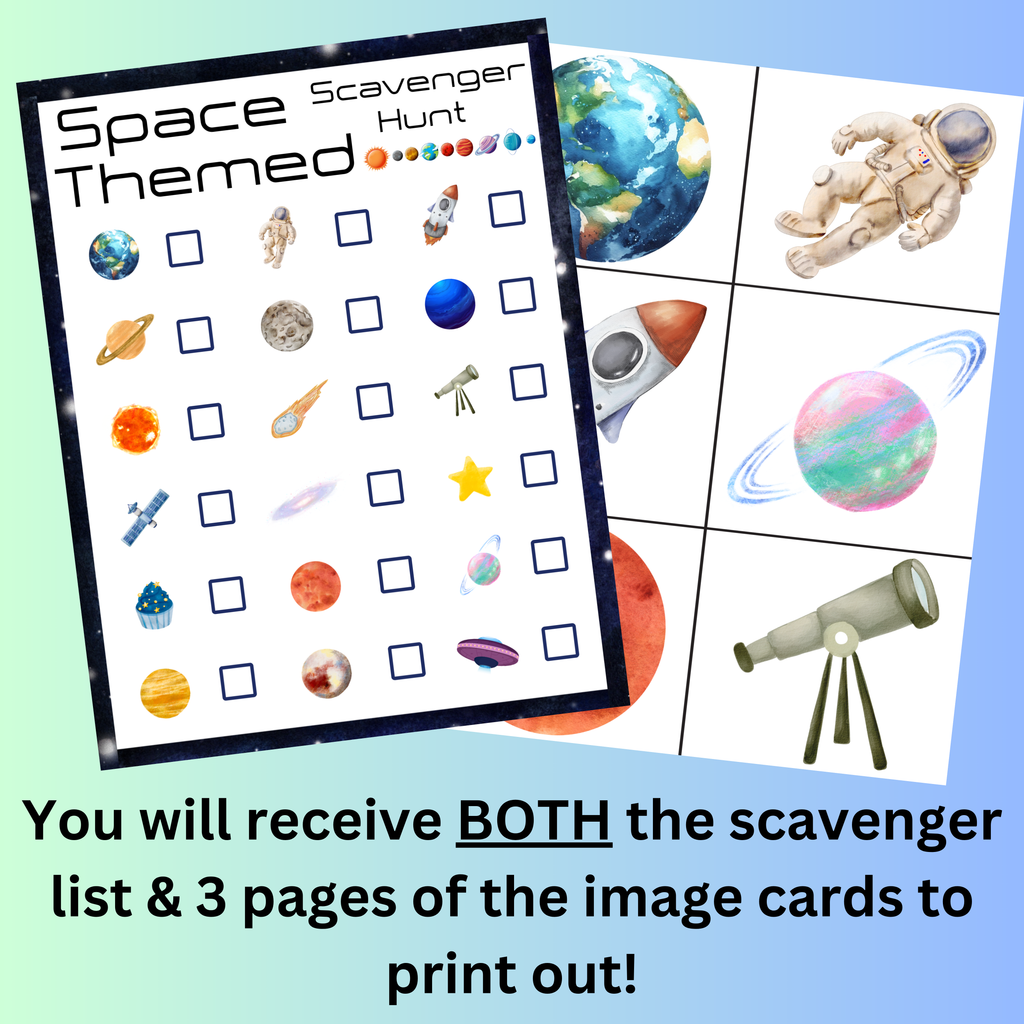 Space Themed Scavenger Hunt, Printable Outer Space Game, Space Birthday Game, Astronaut Scavenger Hunt