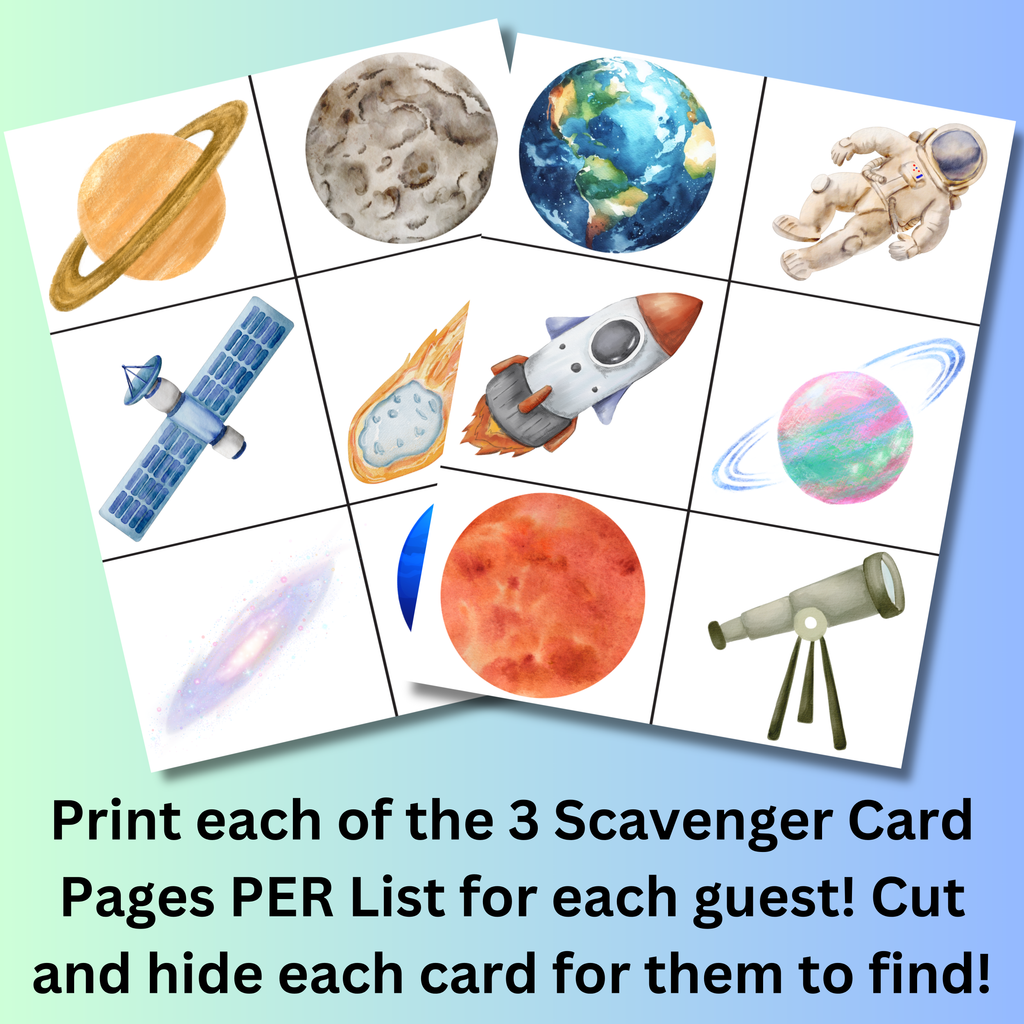 Space Themed Scavenger Hunt, Printable Outer Space Game, Space Birthday Game, Astronaut Scavenger Hunt