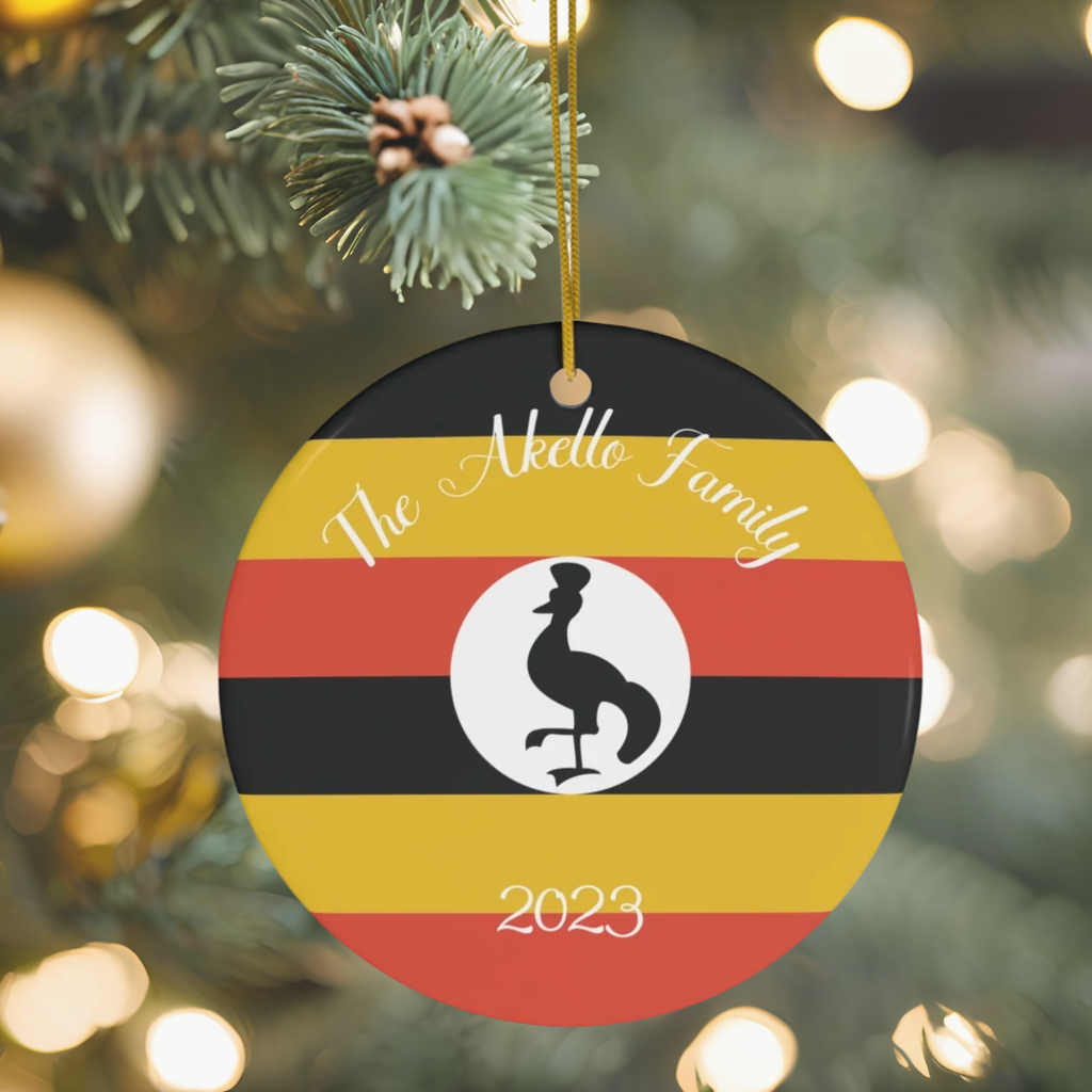 Personalized Uganda Christmas Ornament Ugandan Flag Yellow Red Black Round Ceramic Gift Decoration Holiday World Travel Themed Africa Custom