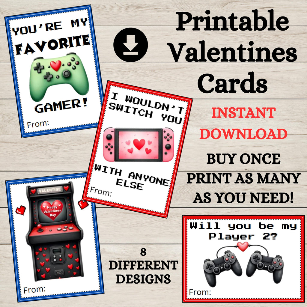 Video Game Valentines, INSTANT DOWNLOAD, Gamer Valentine, Boy Valentines Cards For School Classroom, Printable Retro Gaming Kids Valentines