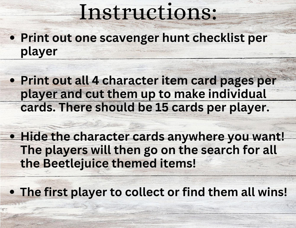 Beetlejuice Scavenger Hunt Game, Beetlejuice Inspired Party Game, Spooky Themed Scavenger Hunt, Its Showtime Birthday Party Game