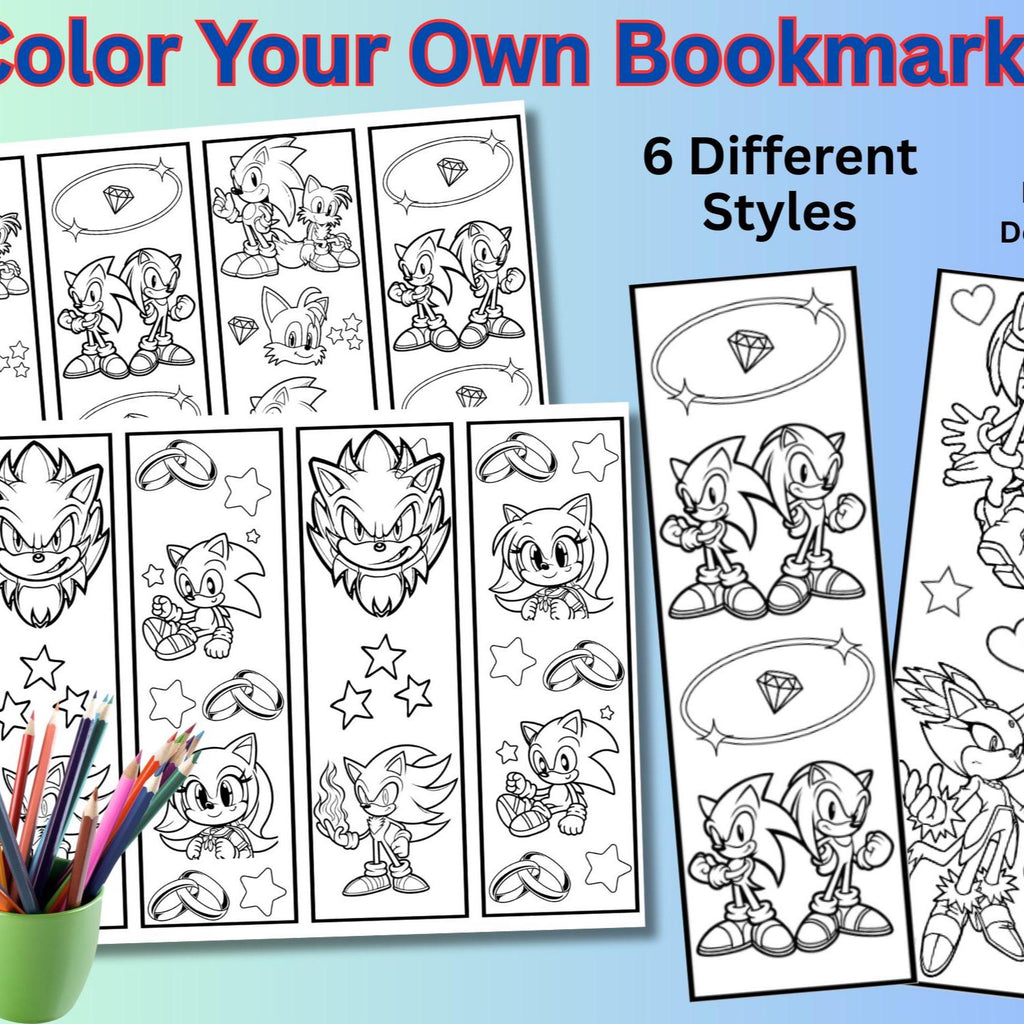 Printable Sonic Color Your Own Bookmarks, Sonic Party Favors, Hedgehog Bookmark Coloring Pages For Kids, Instant Download DIY Kids Activity