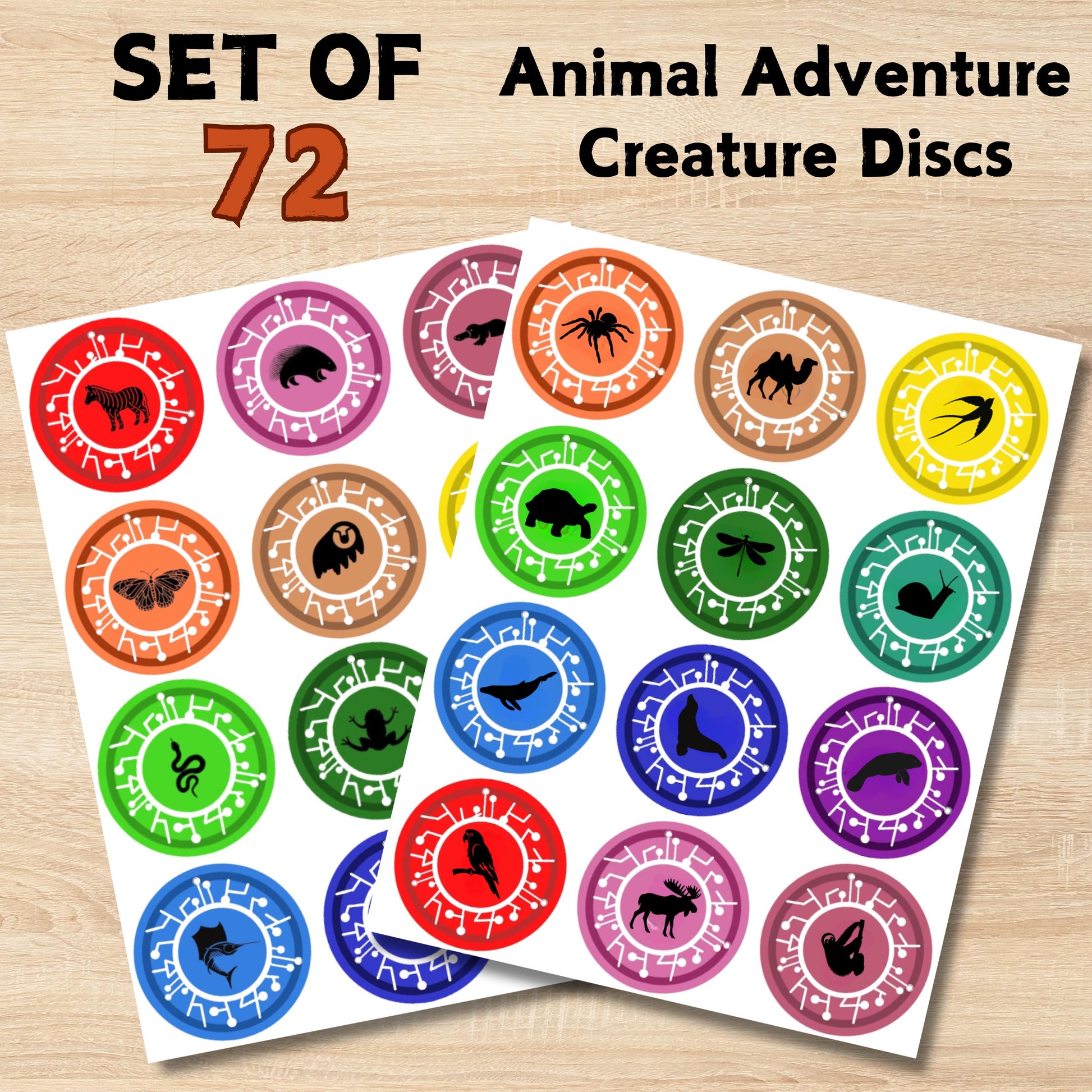 Set of 72 "Creature Power" Discs Inspired, 2.5" PRINTABLE Instant Download, Animal Adventure Discs, Wild Kratt Party Decor, Wild Kratt Disc