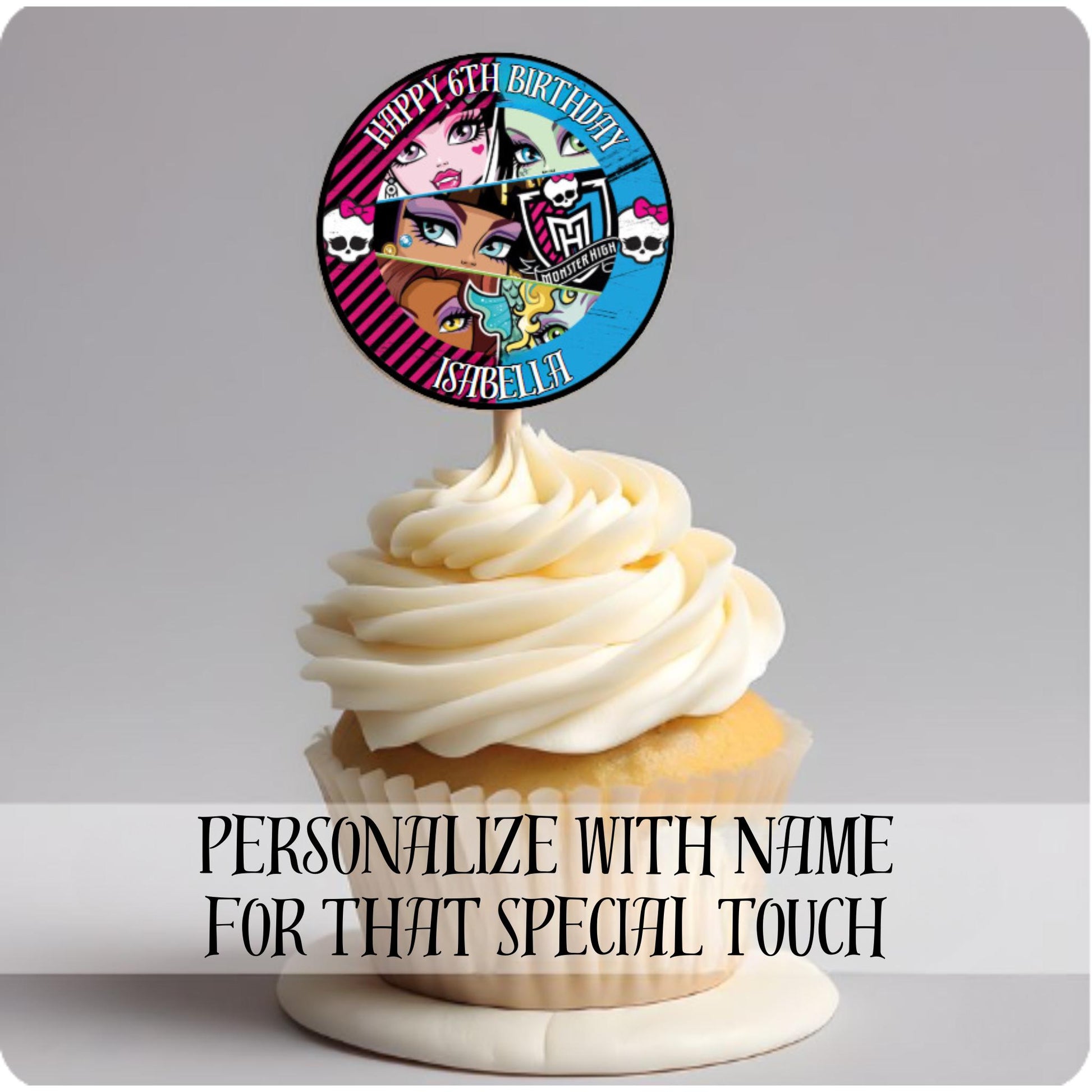 Personalized Monster High Cupcake Toppers, Custom Monster High Doll Theme Party Decor