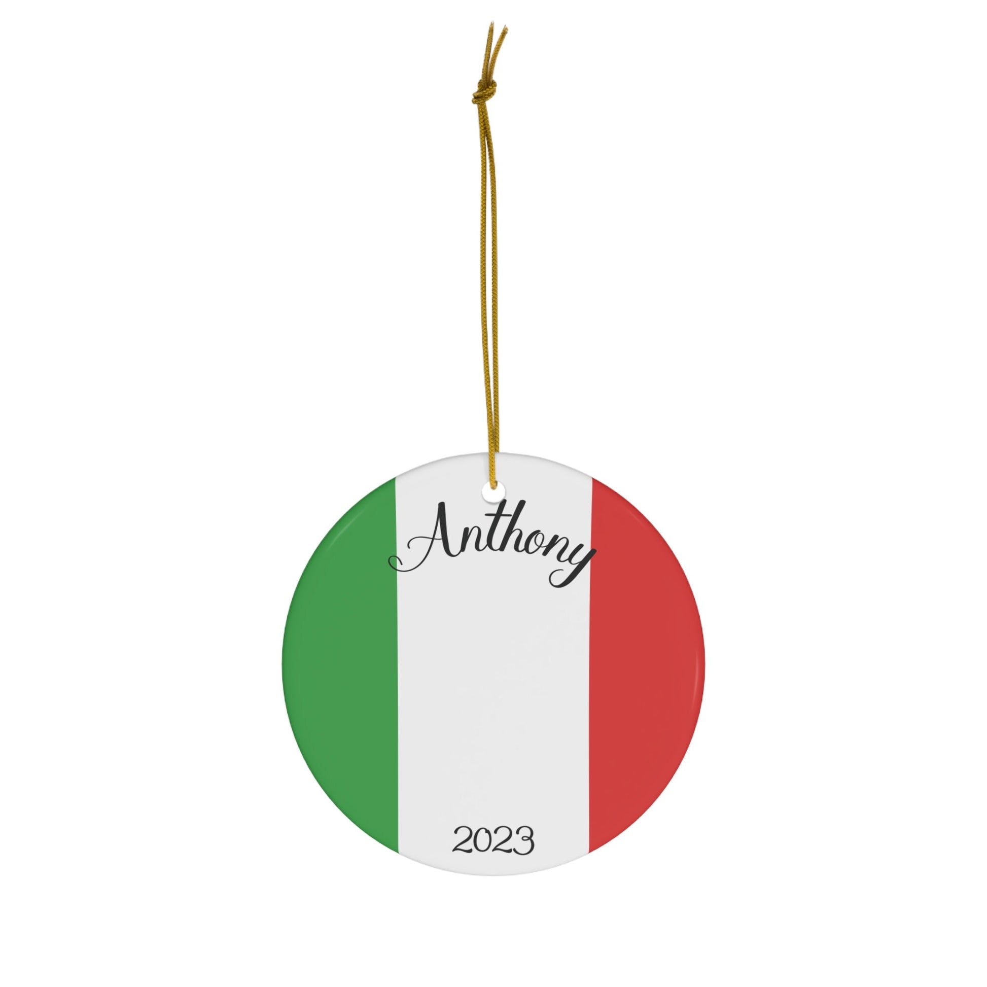 Personalized Italy Ceramic Christmas Ornament Italian Flag Inspired Round Porcelain Gift Holiday Decoration Italia World Travel Decor Gift